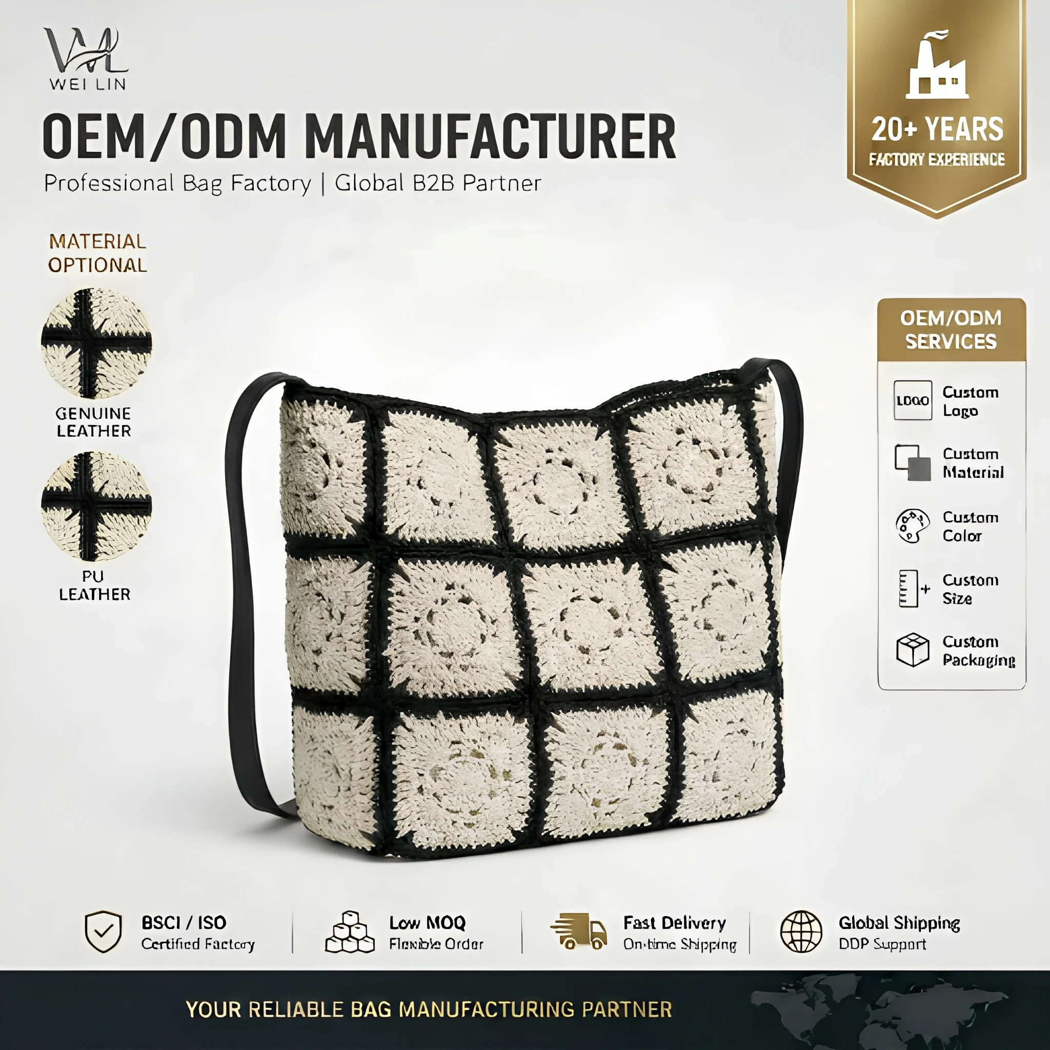 Cross-Border Exclusive New Metal Chain Cloud Pattern Handmade Woven Zipper Polyester Small Shoulder Crossbody Bag