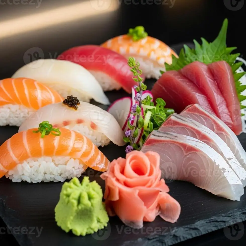 Fresh Salmon and Tuna Sushi Platter with Wasabi