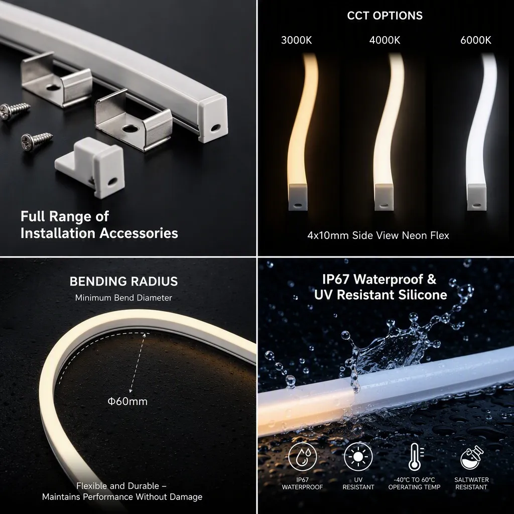 Architectural 4x10mm Side-View Silicone LED Neon Flex | IP67 Waterproof Slim Linear Lighting for Curved Facades thumbnail 3