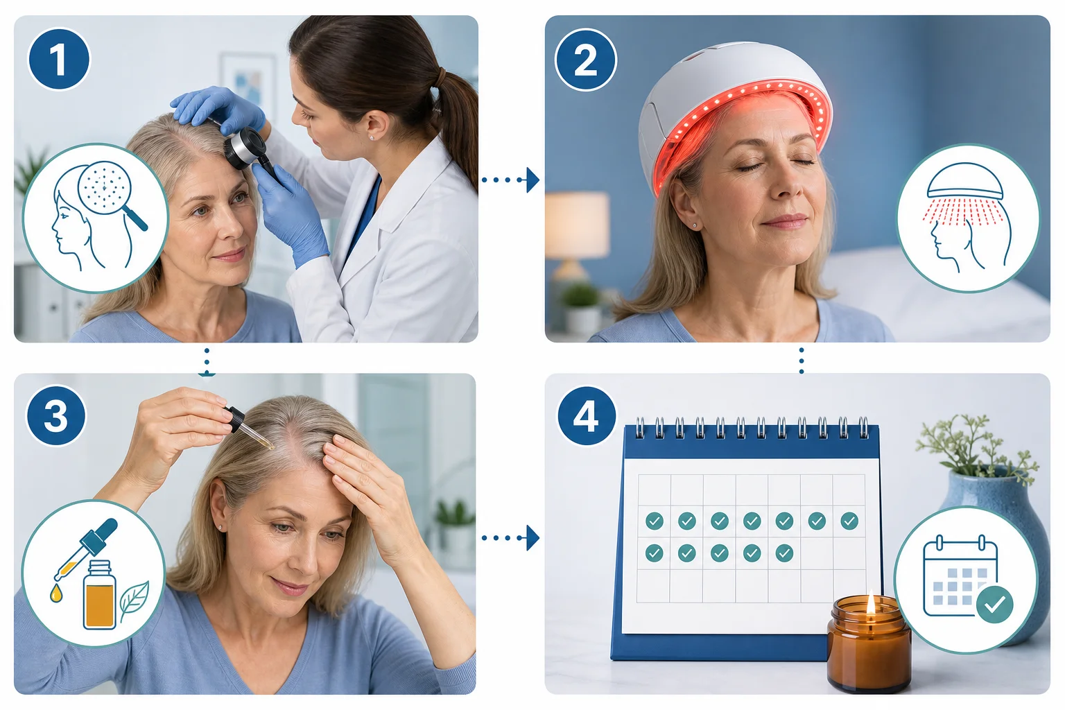 Post-menopausal hair thinning routine infographic