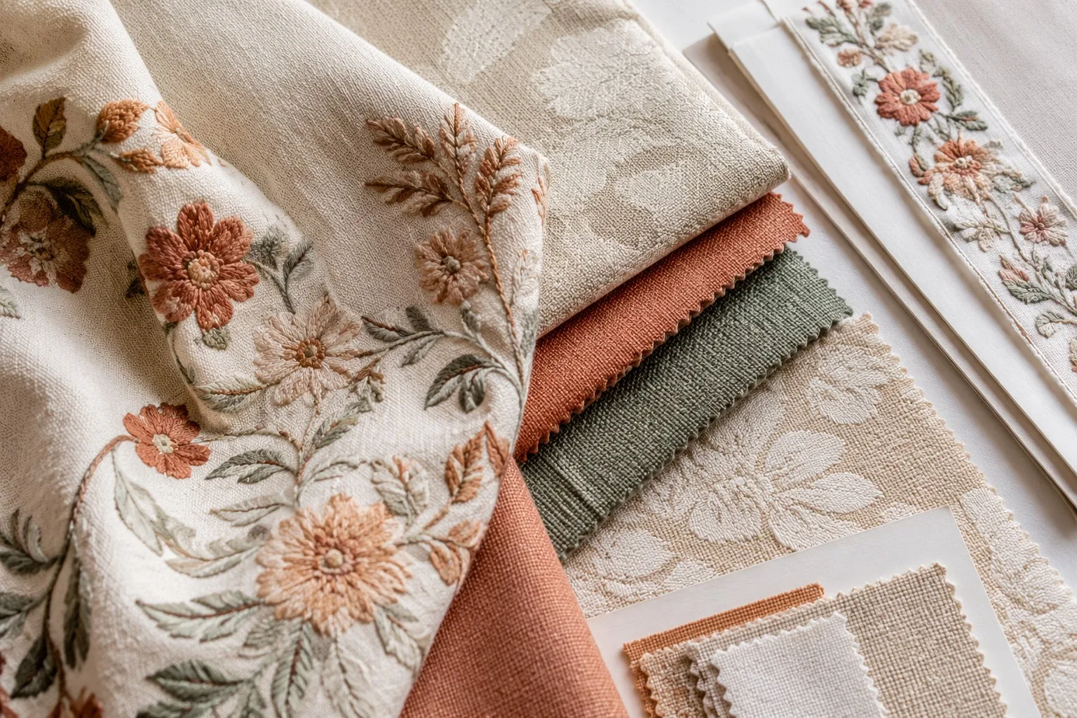 Jacquard and custom embroidered home textile fabric swatches