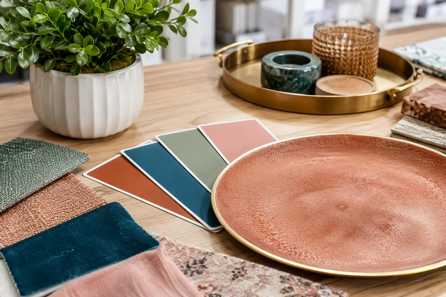 2026 home decor color trends with charger plate and color swatches