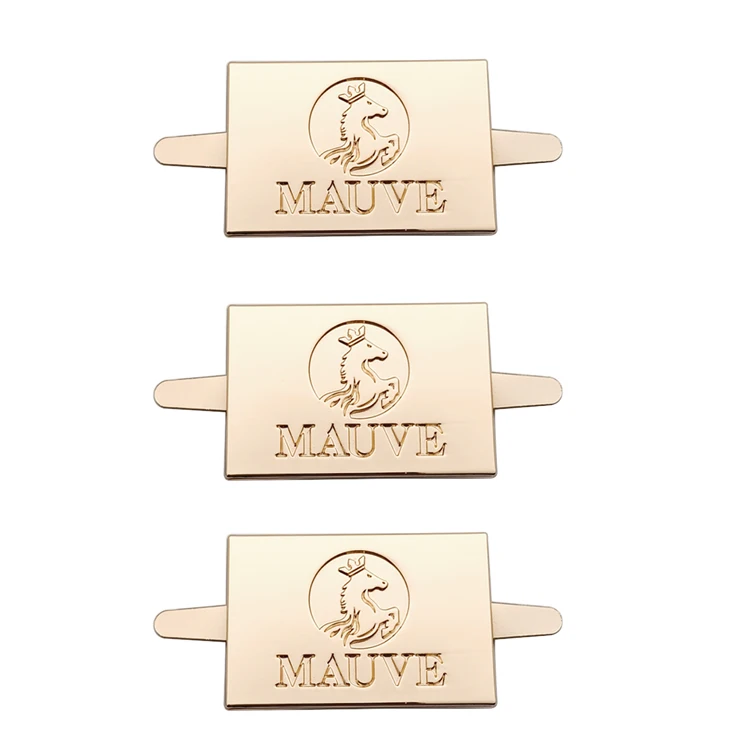 High quality engraved rectangle gold logo metal brand tags custom bags metal name labels plates for handbag