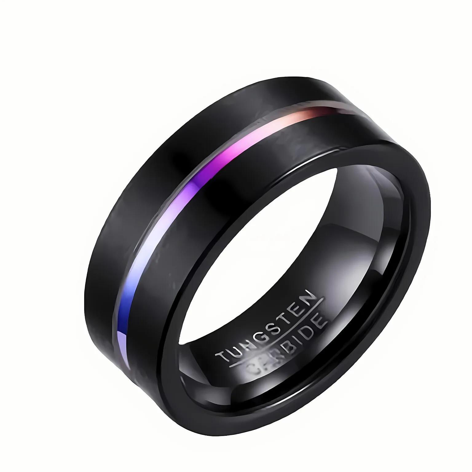 POYA 8mm Black Rainbow Tungsten Ring High Classic Fashion Jewelry Trendy Unisex Wedding Engagement Anniversary Party Gift