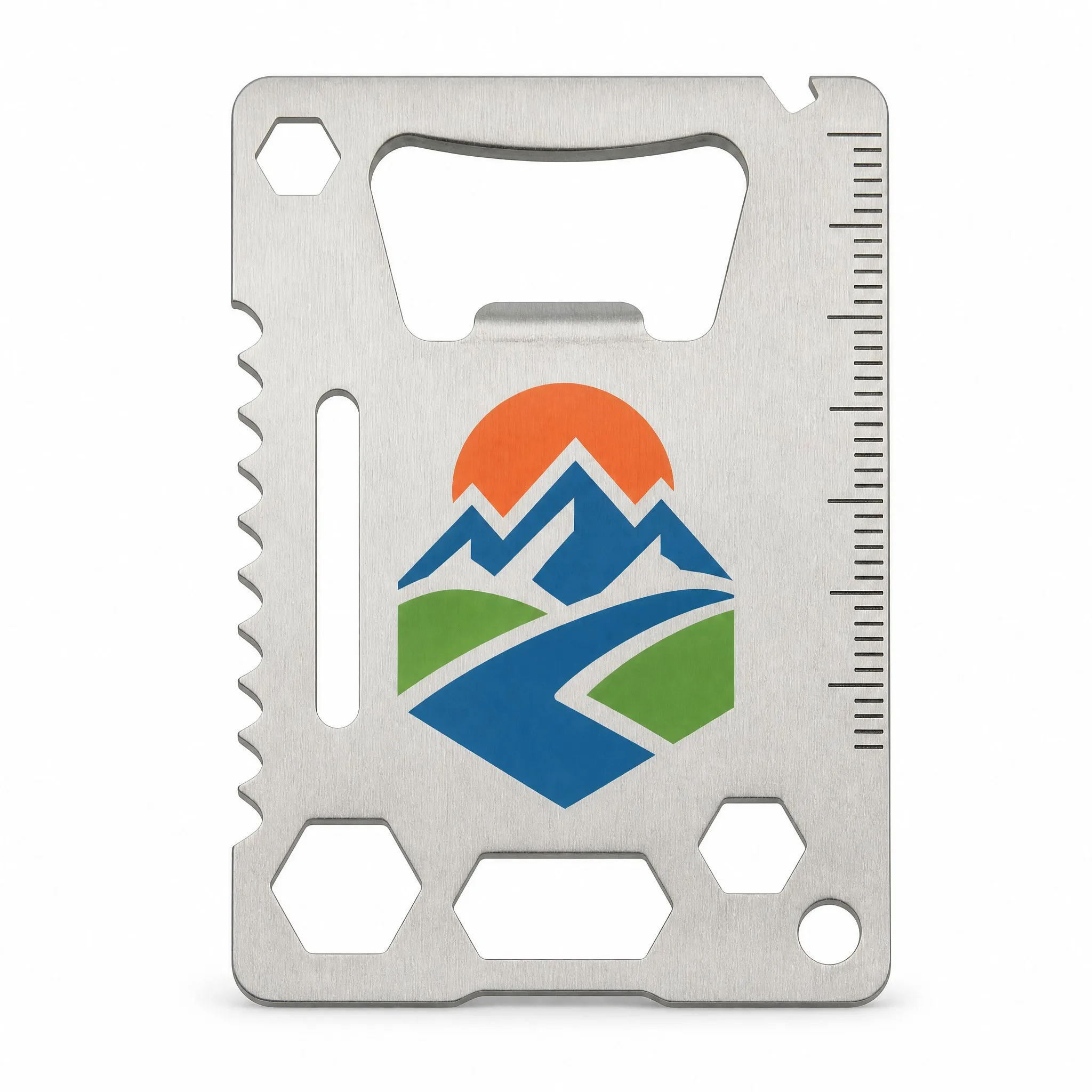 Custom silk screen printed stainless steel credit card bottle opener multi-tool