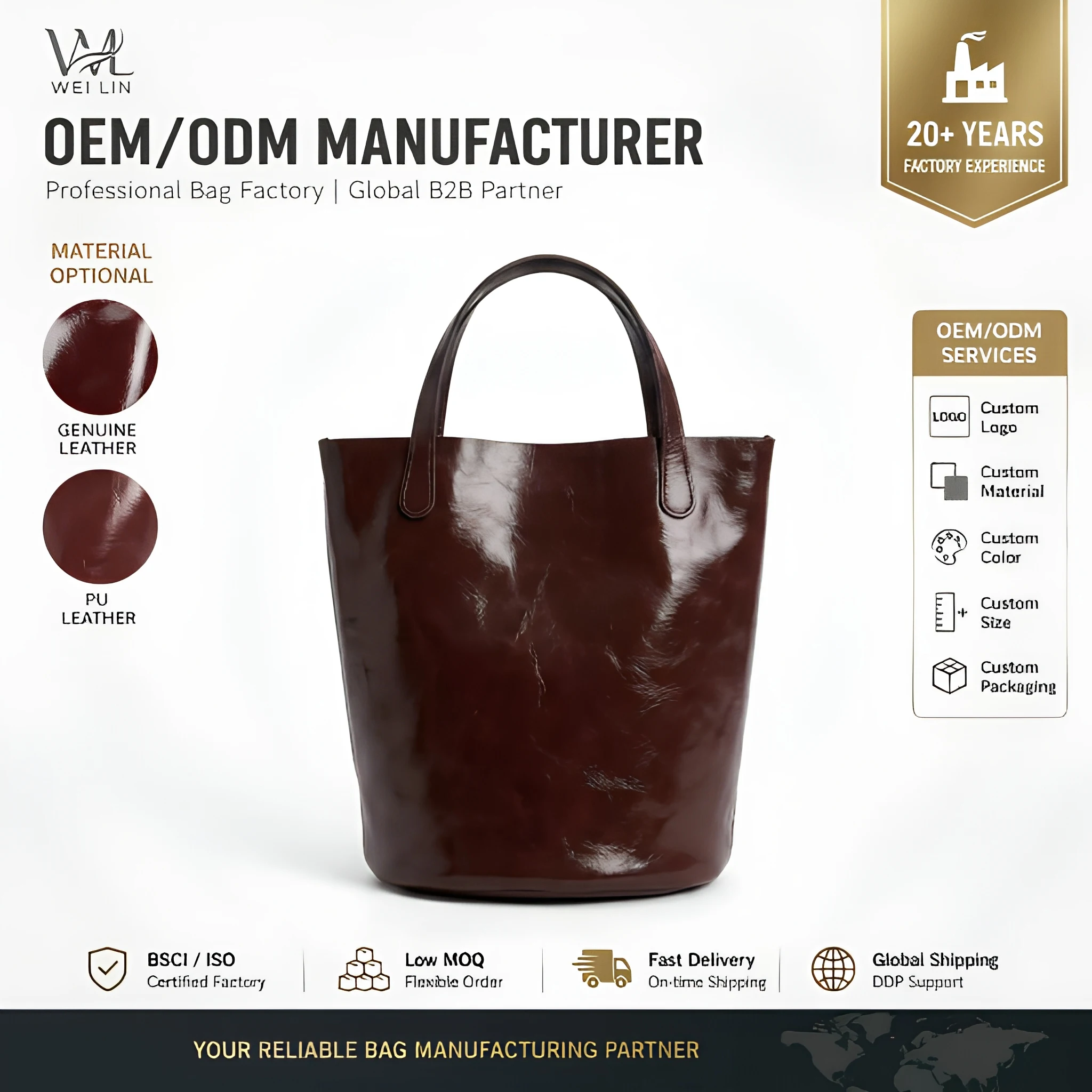 Leather Magnetic Flap Bucket Underarm Bag