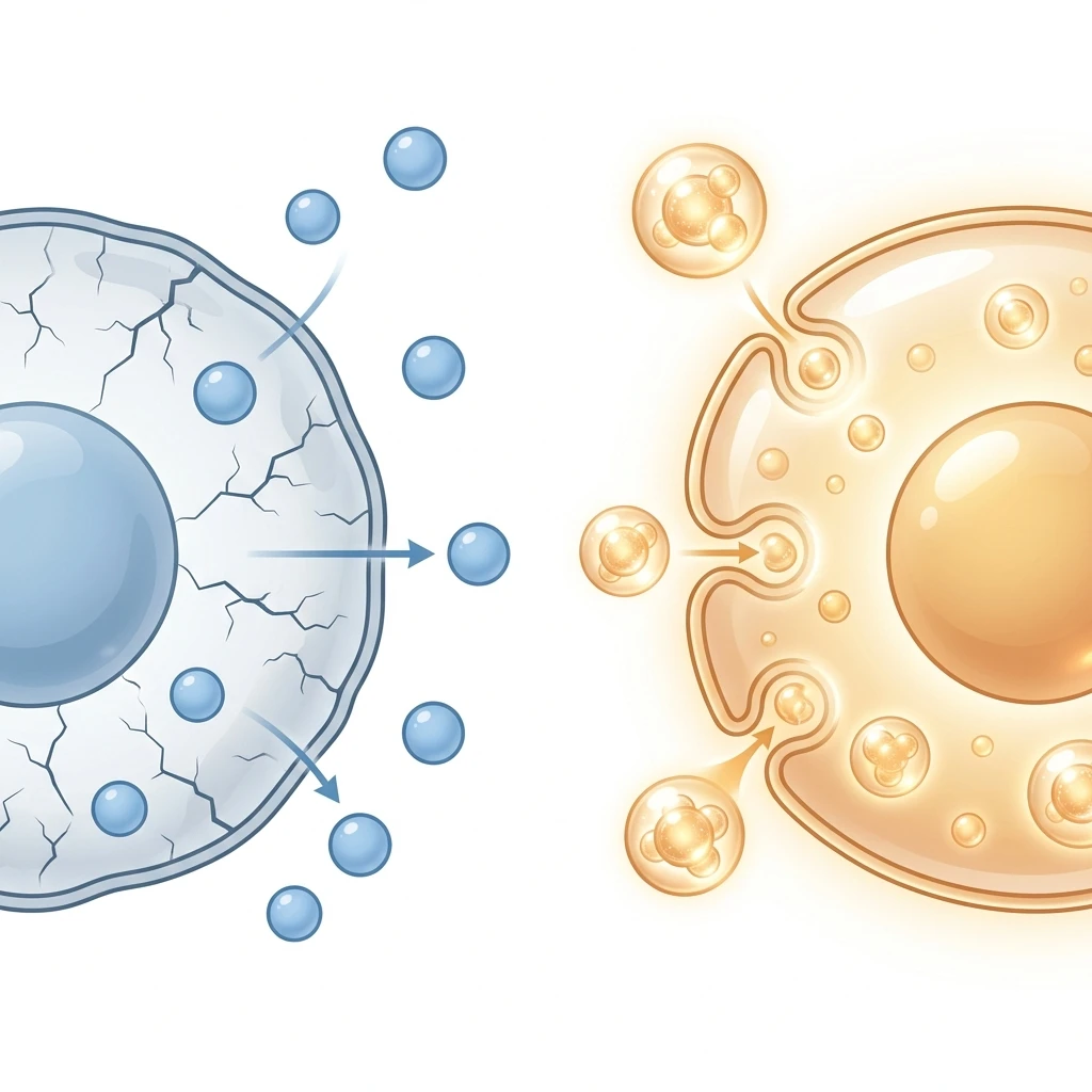 Diagram showing the difference between plain water passing through the system vs. transformed 'Jin-Ye' fluids nourishing the cells