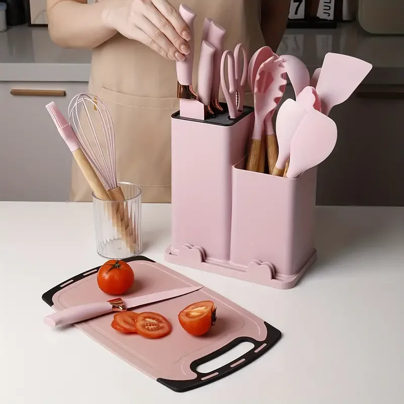 

Multi-Purpose Silicone Kitchenware 19 Set Wooden Handle Heat Resistant Eco Friendly Kitchen Utensils Set