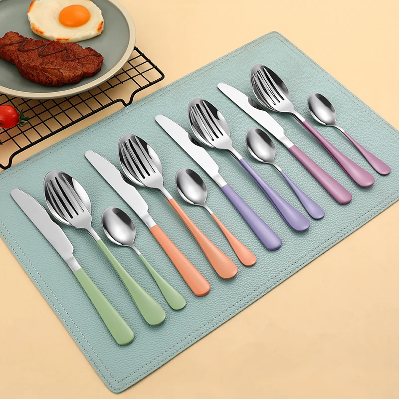 

popular high quality candy colour fancy cutlery custom 18/10 stainless steel champagne hotel luxury flatware set sale