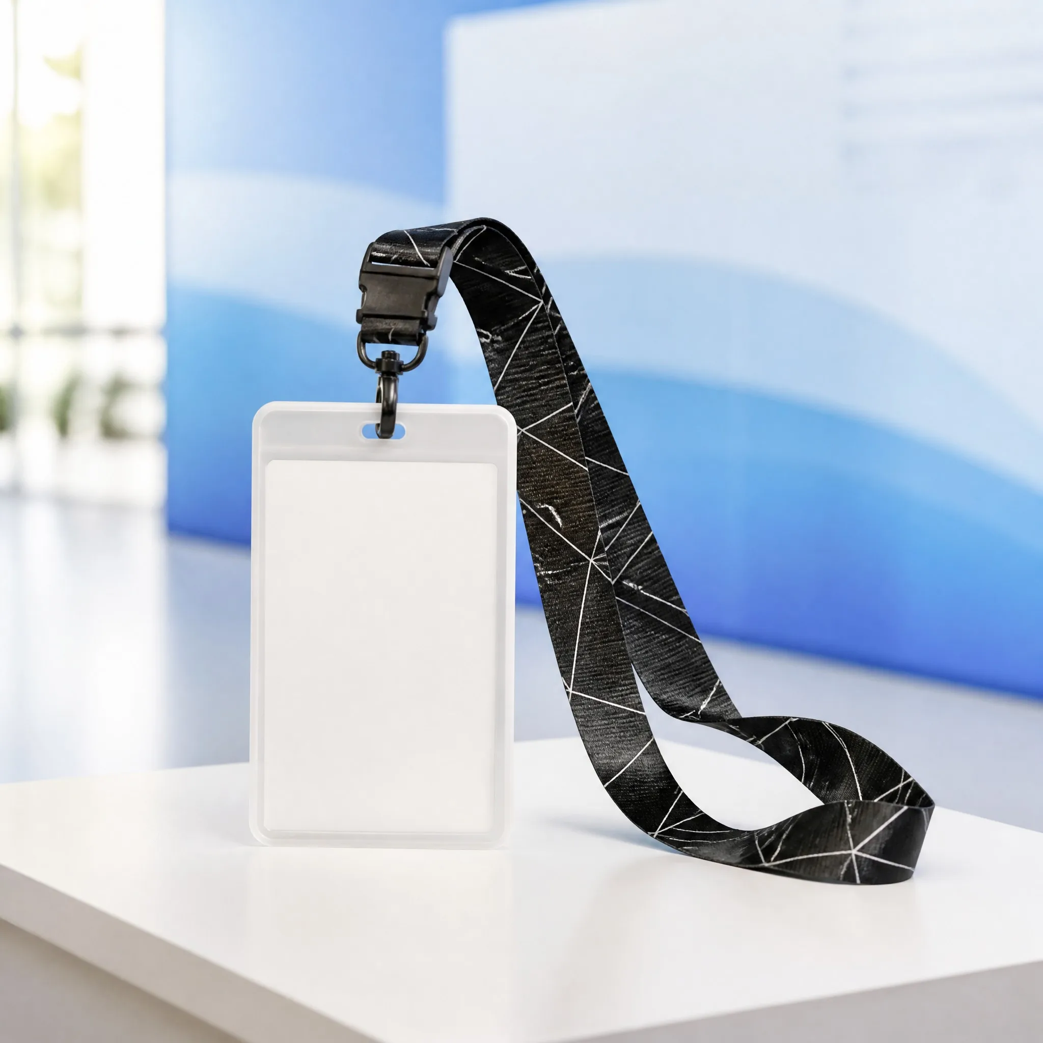 Budget lanyard with ID badge holder at a trade show registration
