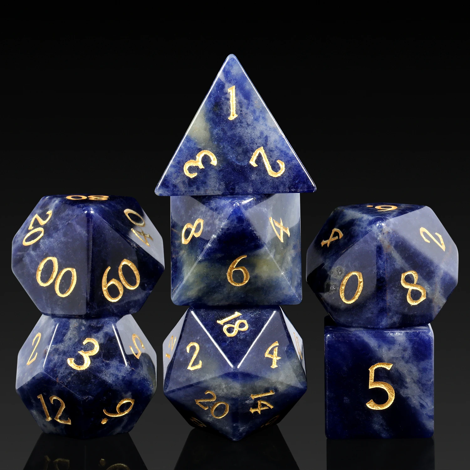 

Blue-vein stone Natural gemstone Dice Custom DND Dice Stone Polyhedral D20 Dice Set for Dungeons and Dragons Board Game Sodalite