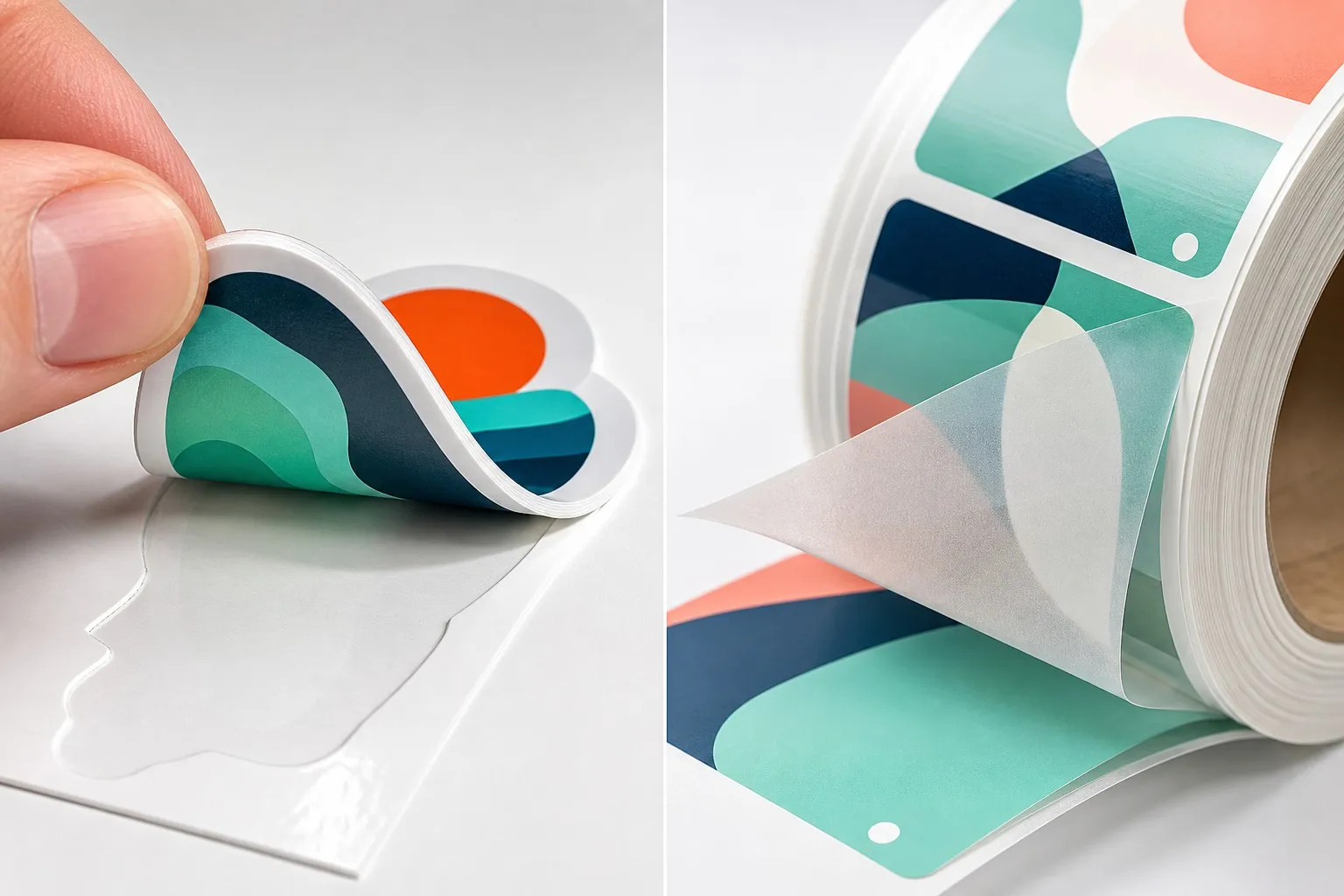 Physical difference between vinyl sticker and BOPP product label close-up