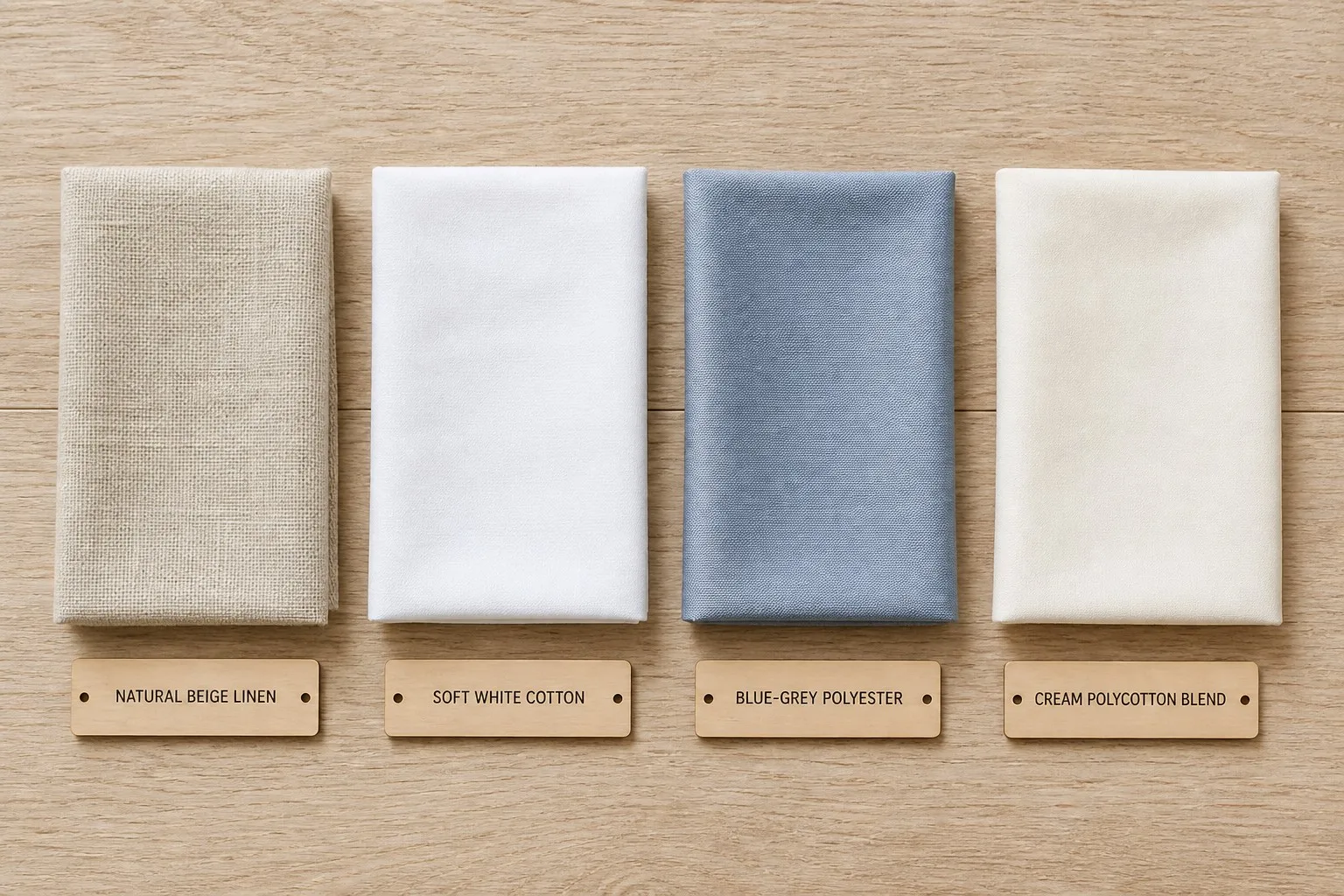 Different tablecloth fabric types comparison - cotton, polyester, linen, and polycotton blend