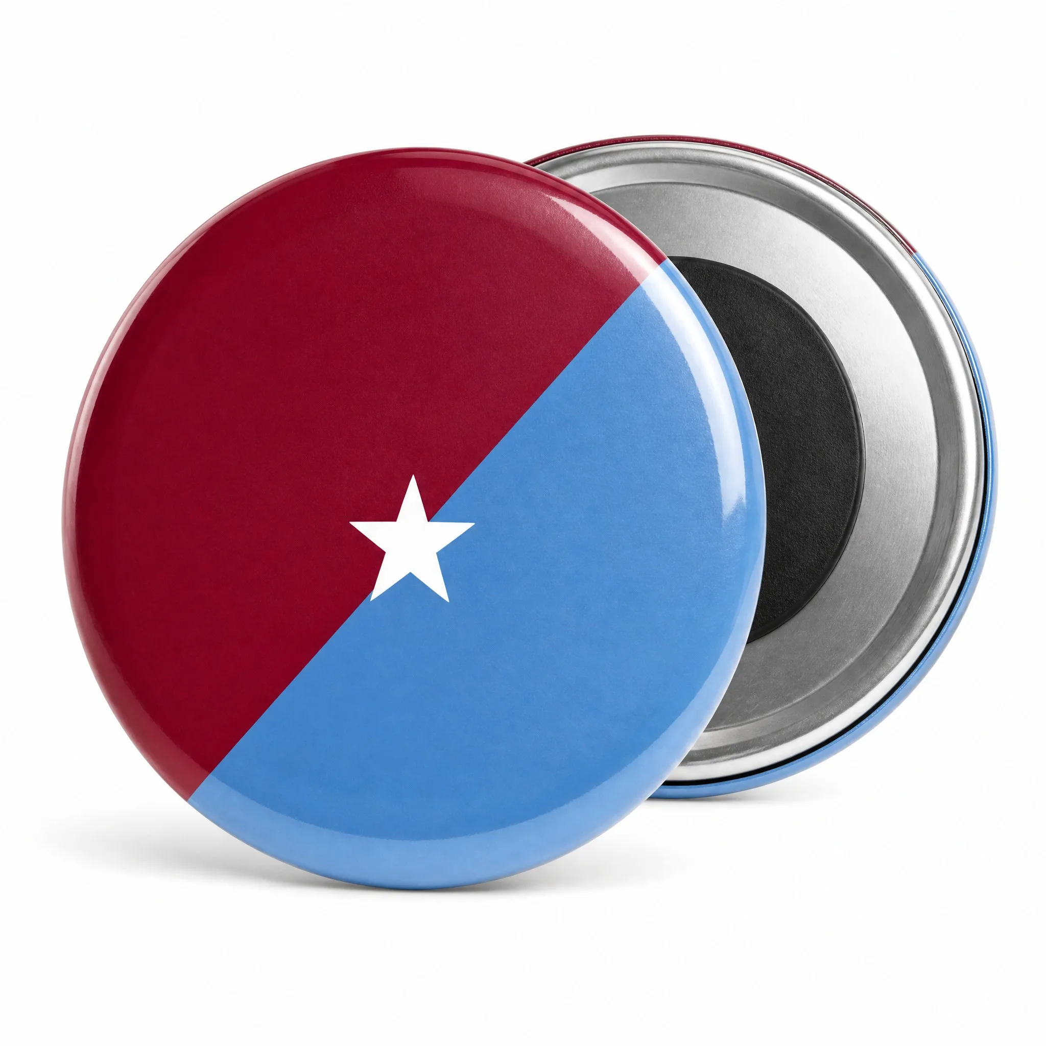 Custom magnetic button badge front view
