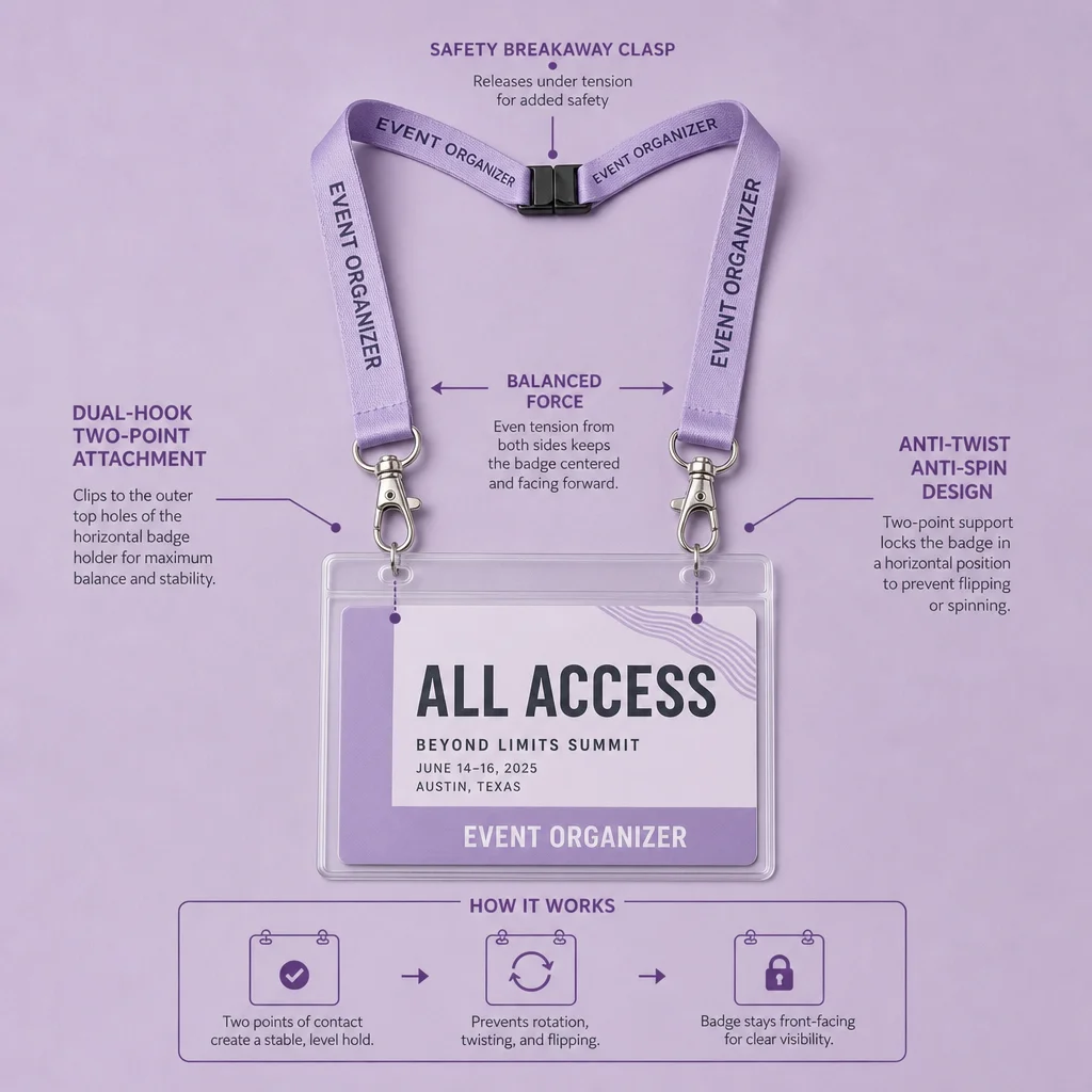 Dual-Hook Anti-Spin Stabilizer Lanyard Anatomy & Oversized ALL ACCESS Pouch