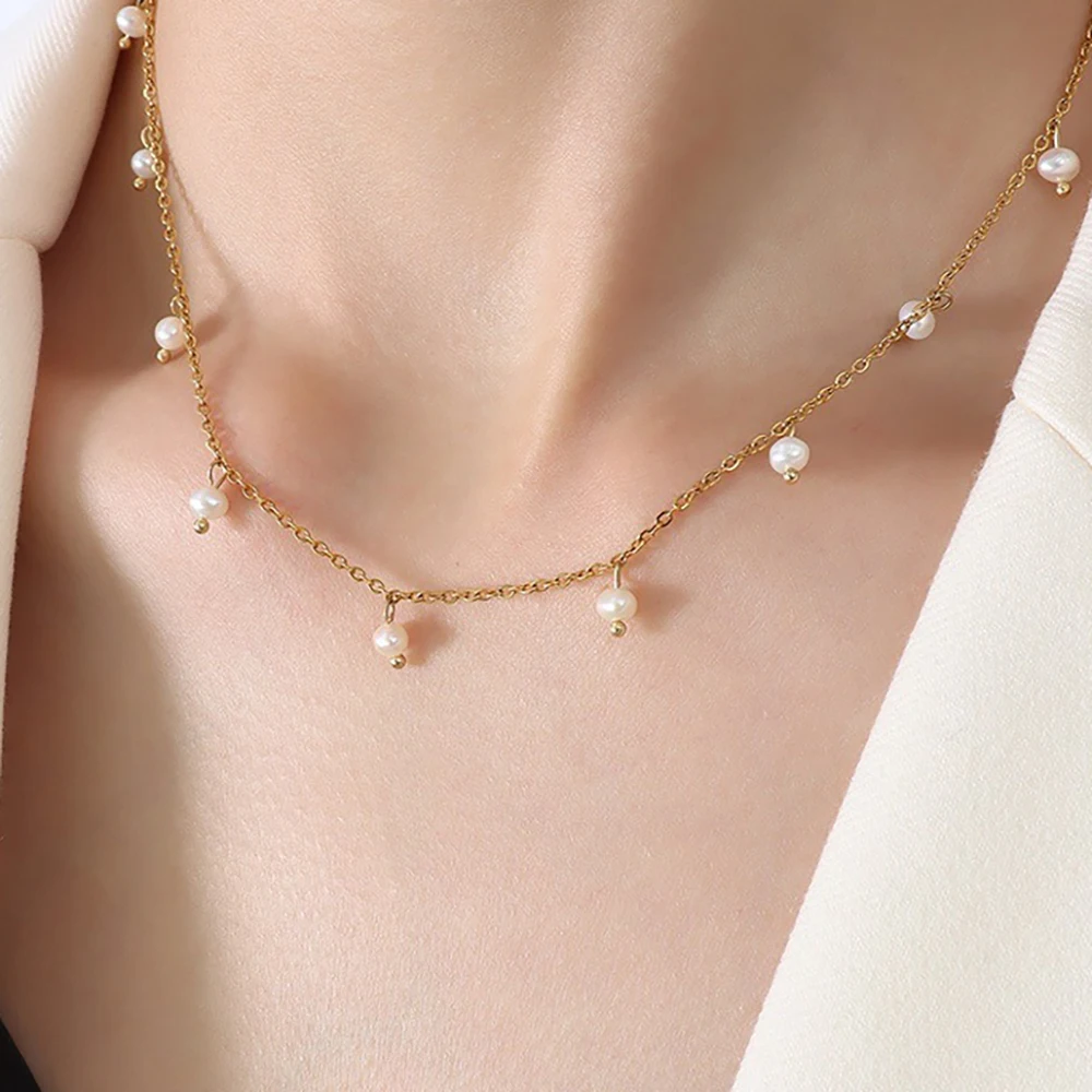 

Custom Retro Pearls Necklace Stainless Steel 18k Gold Plated Necklace Jewelry Accessories Necklace