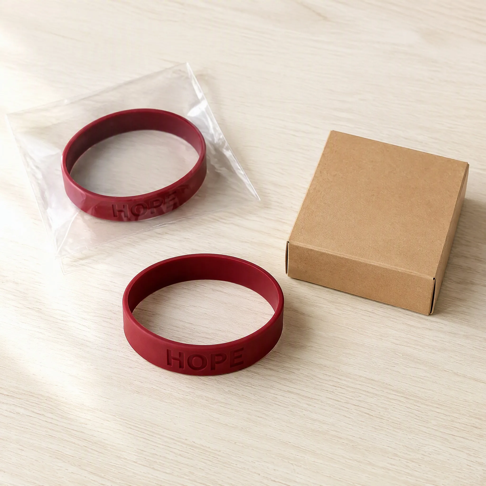 Silicone bracelet packaging with poly bag and kraft box