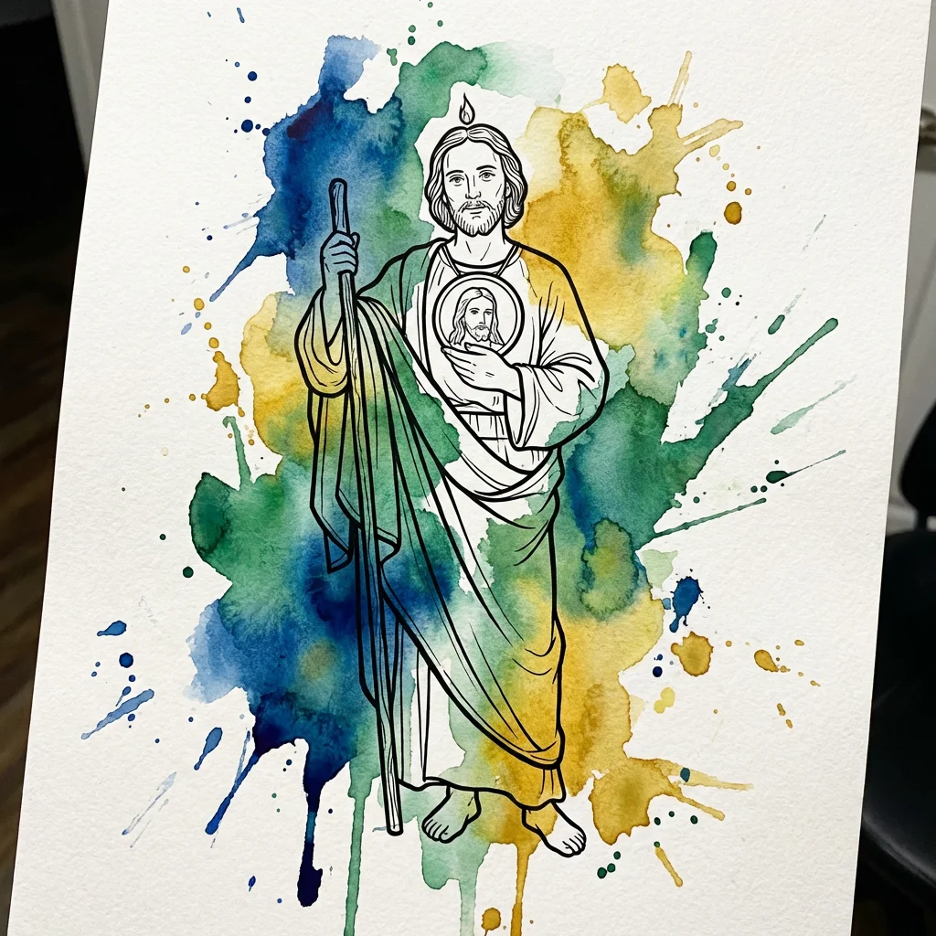 san-judas-tattoo-women-watercolor-style-beautiful