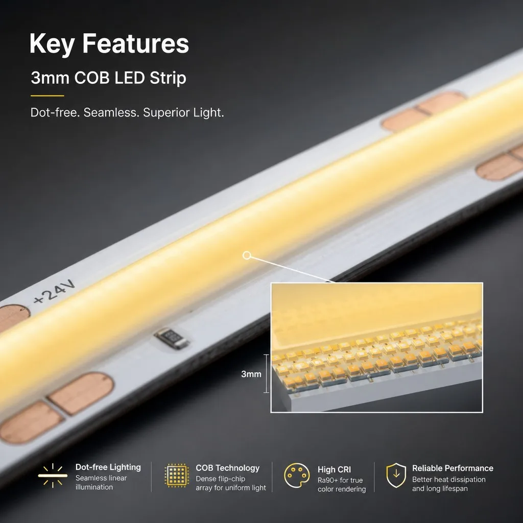 480 LEDs/m macro detail of the ultra-slim 3mm strip