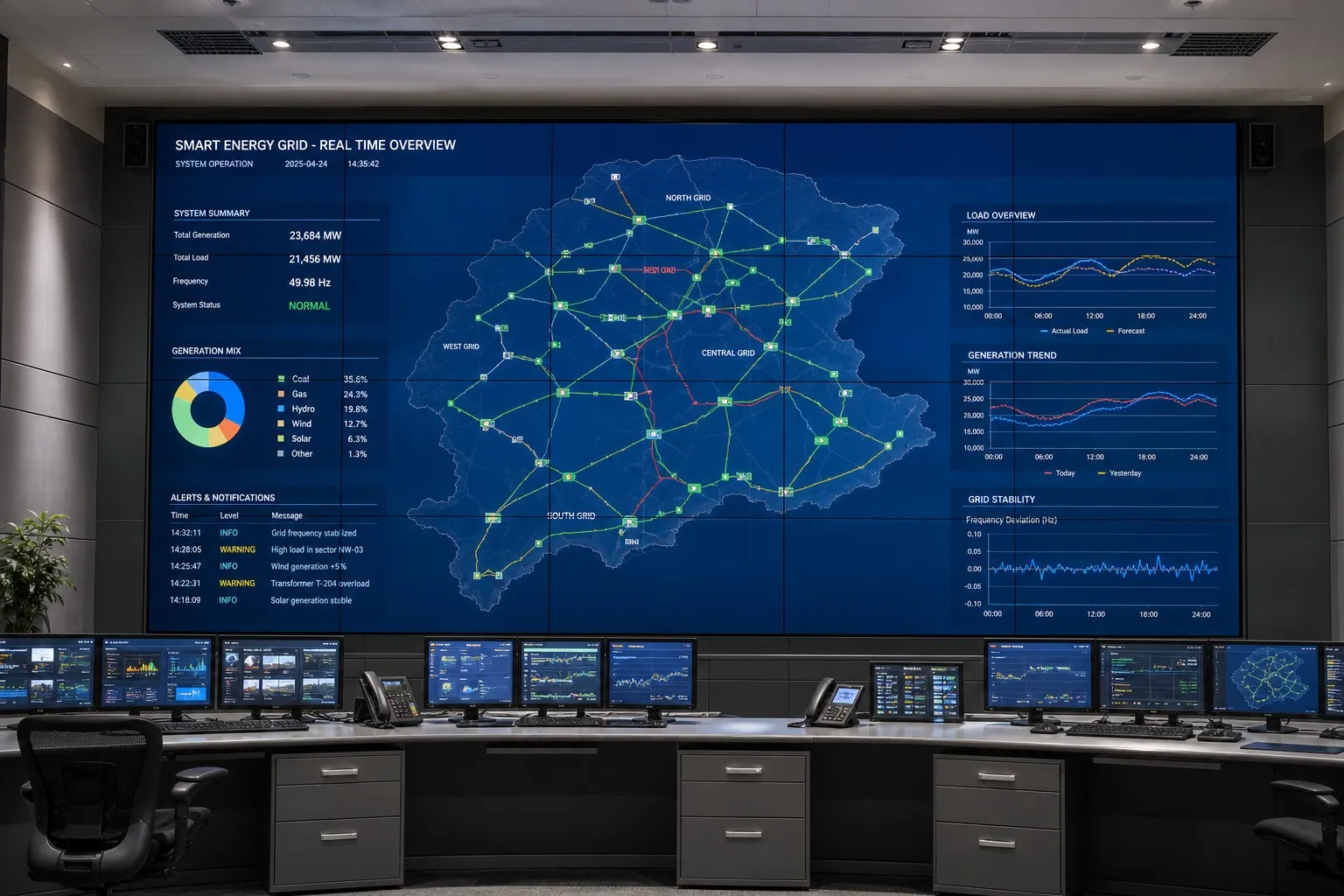 Industrial Control Room with LCD Splicing Wall