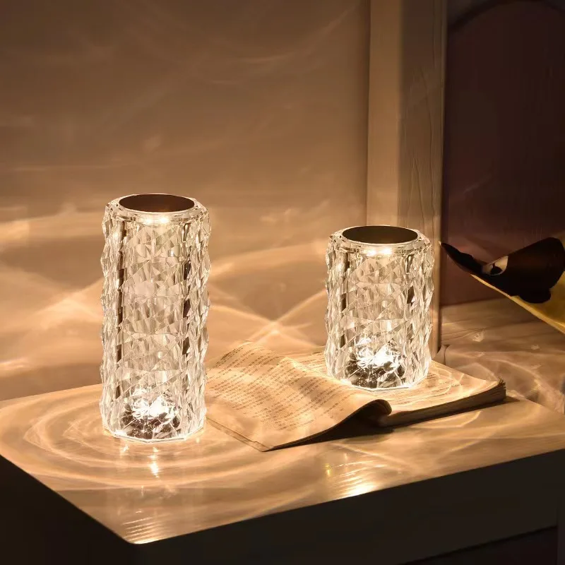 

3 color USB Plug-in Power nordic table bedside modern table lamps led crystal lamp for diamond rose light table lamps