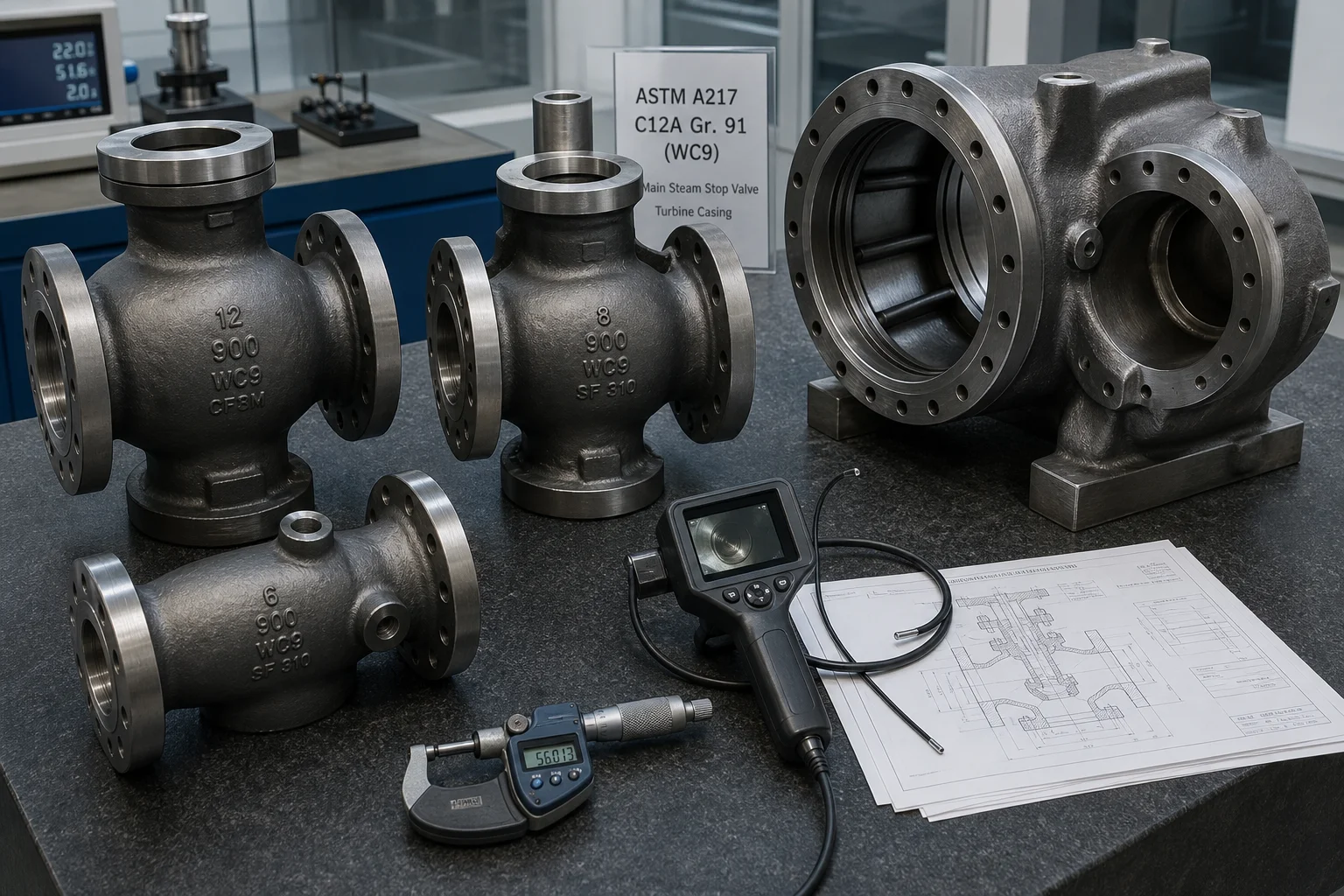 Precision-cast high-temperature creep-resistant C12A Grade 91 and WC9 main steam valve bodies