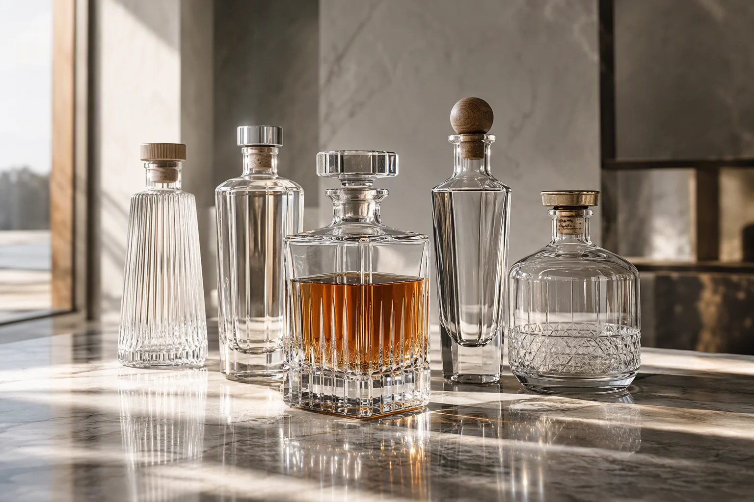 High-end glass bottles and decanters showcasing Ruisen craftsmanship