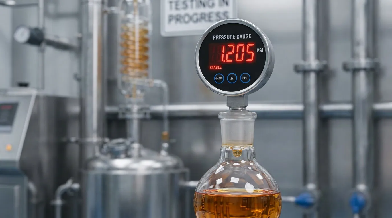 High-precision digital pressure gauge testing seal integrity and leakage prevention