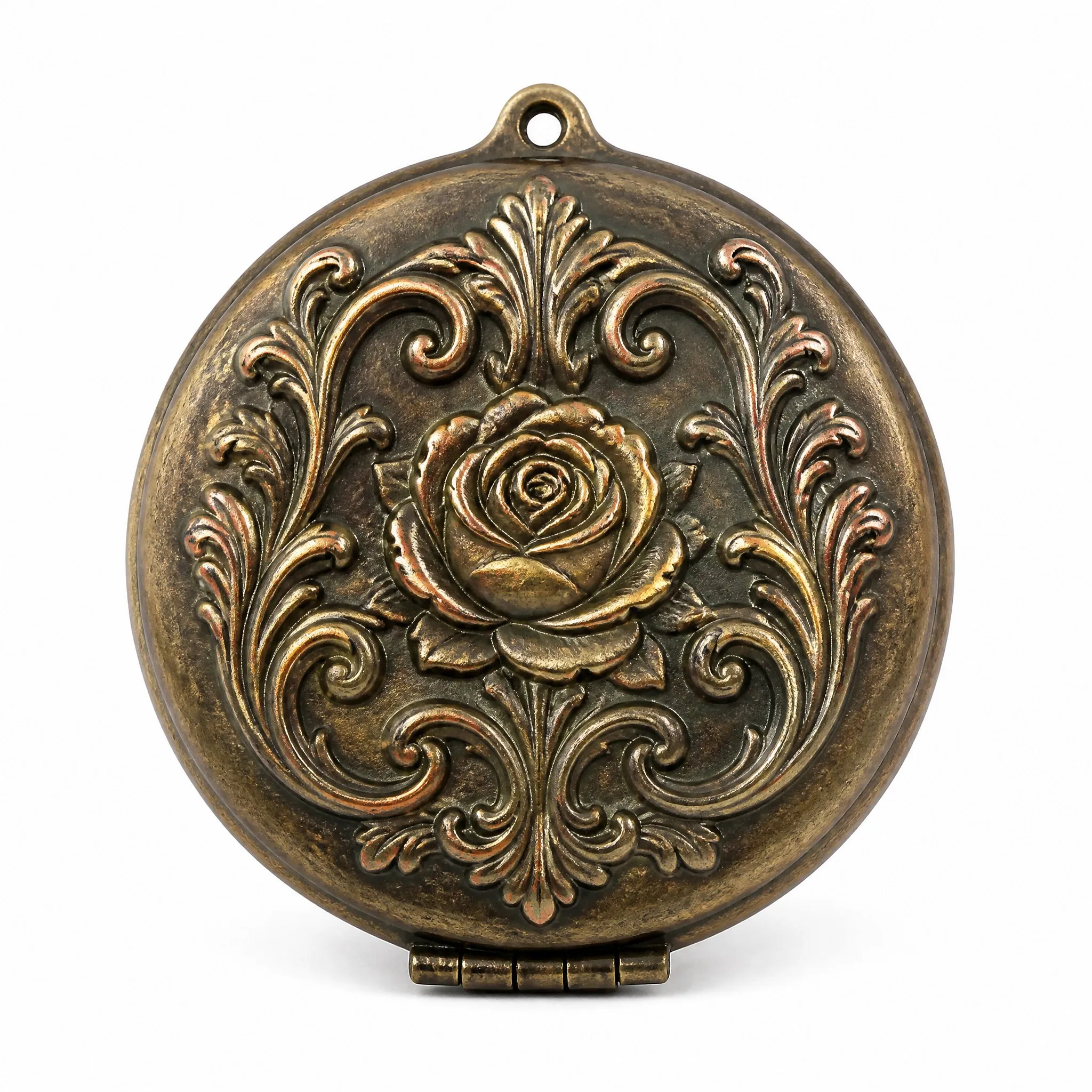 Custom Antique Bronze Makeup Mirror with Vintage Embossed Rose