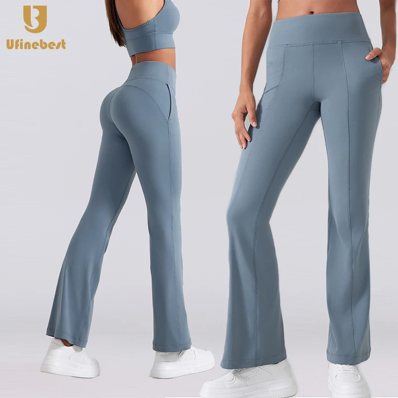 High Waist Soft Custom logo Women's Butt Scrunch Lifting Flared Yoga Leggings Pants With Pockets