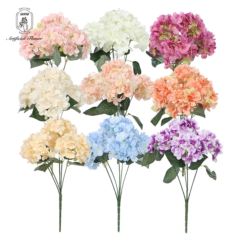 

Supplies Wholesale High Quality 5 Head 4 Petals Silk Hydrangea Colorful Artificial Flower For Wedding Party Home Decor