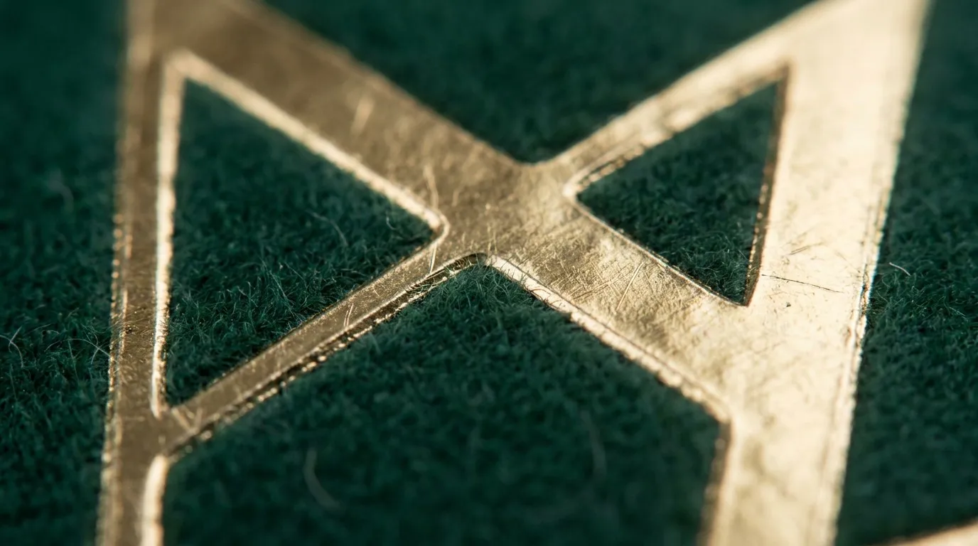 Macro close-up of a sharp gold foil logo on an emerald green microfiber pouch showing zero peeling.