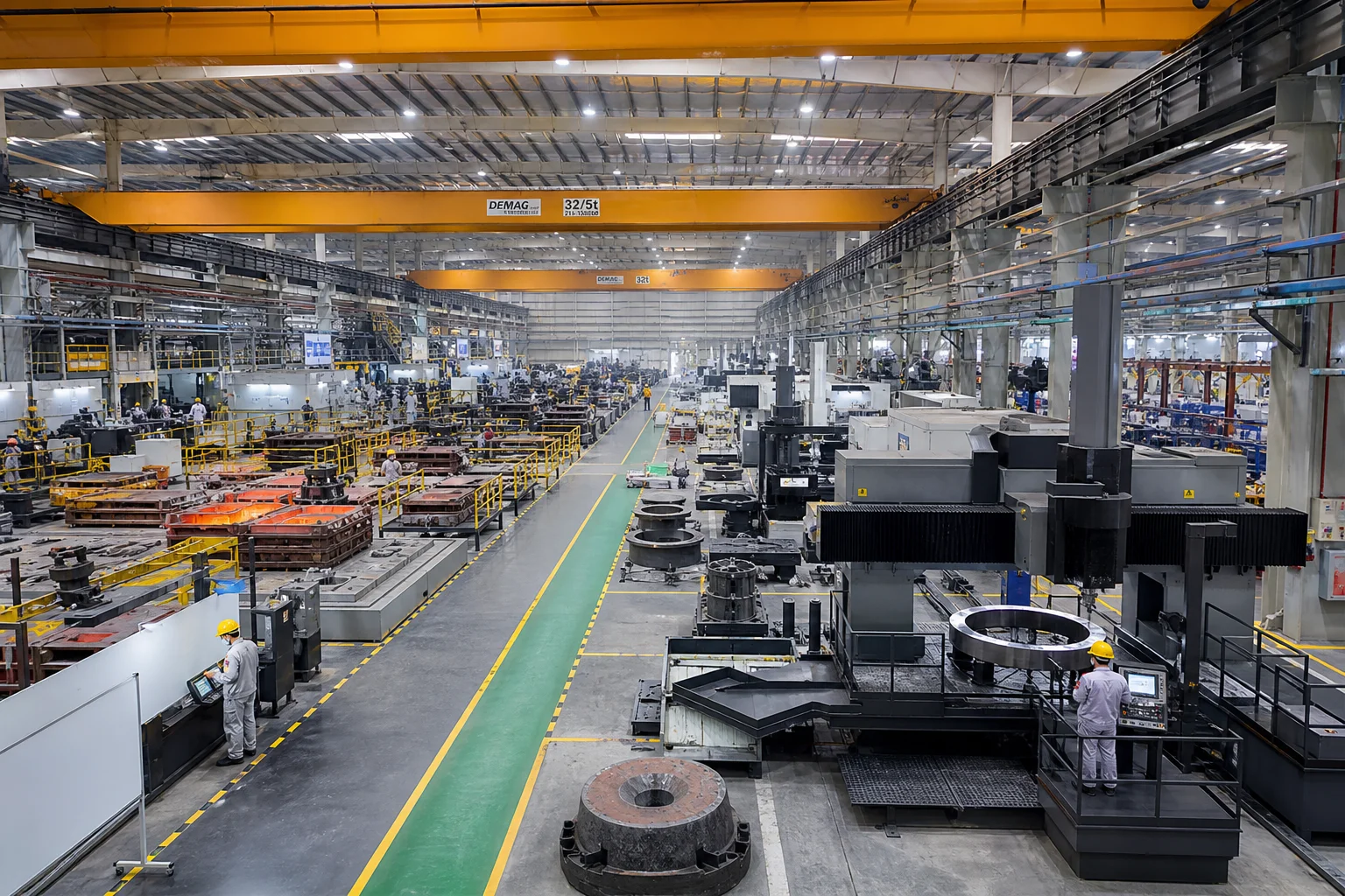 Clean ISO 9001 certified modern heavy foundry casting workshop and precision CNC machining bay