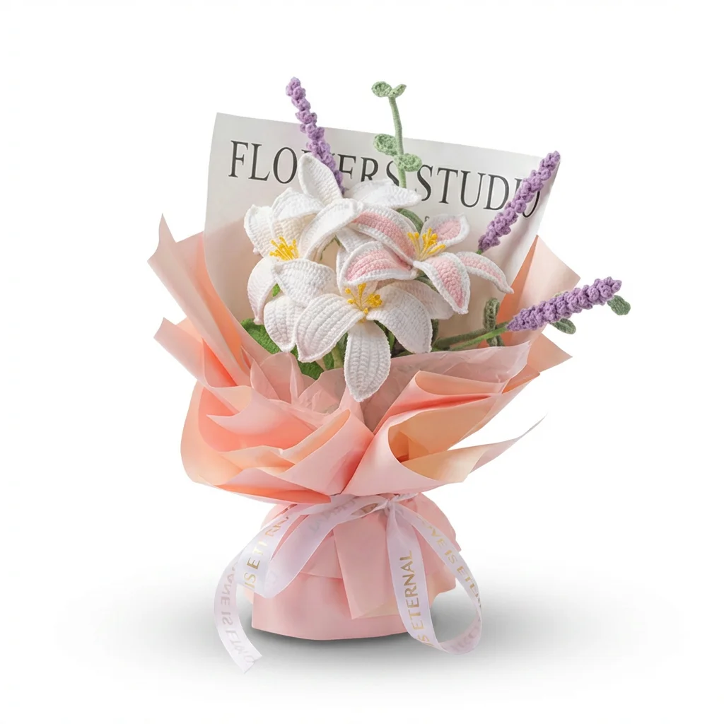 Handmade Crochet Lily Lavender Flower Bouquet Wholesale