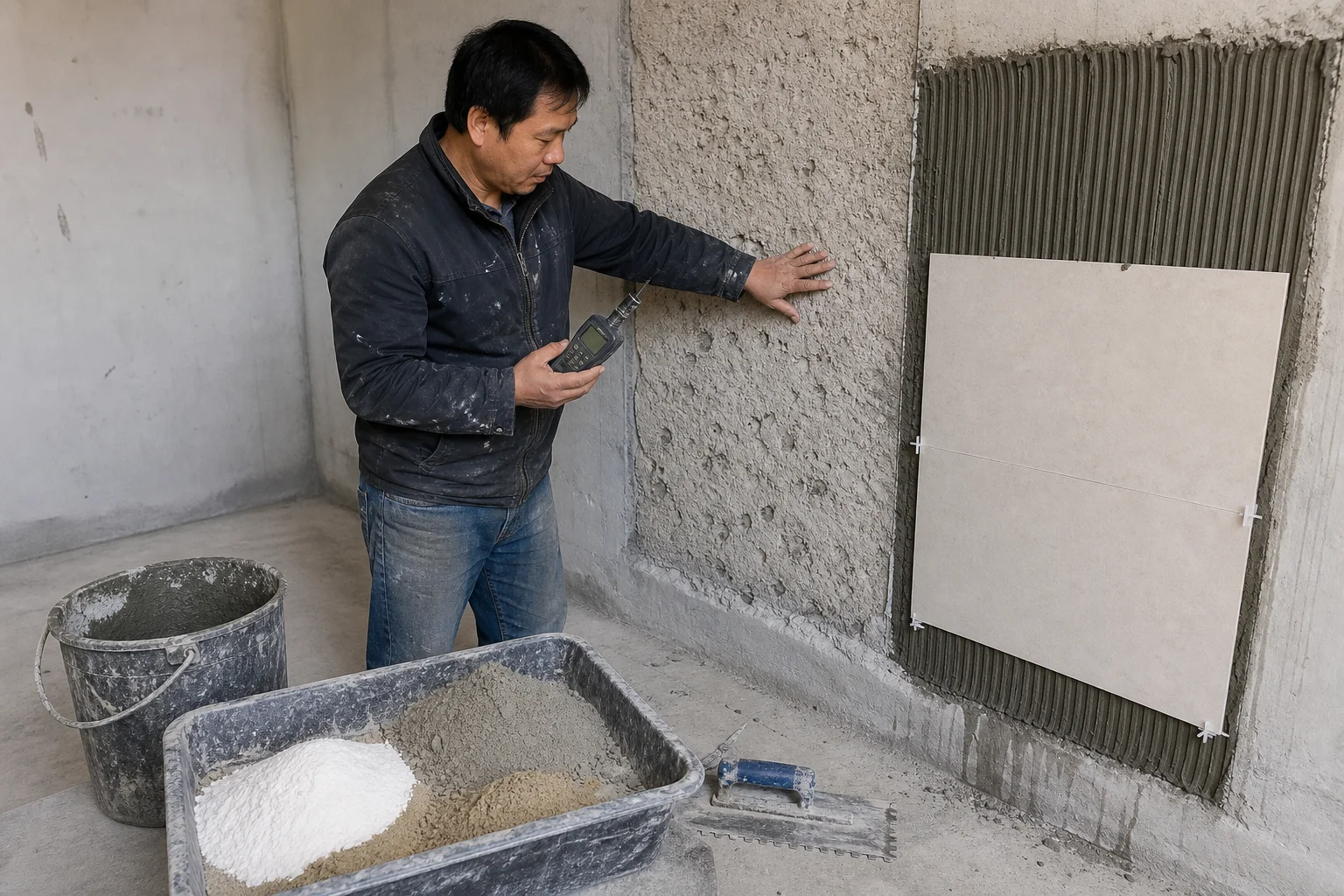 Layered diagnosis of tile adhesive sag causes Diagnosing tile adhesive sag across substrate formulation and application
