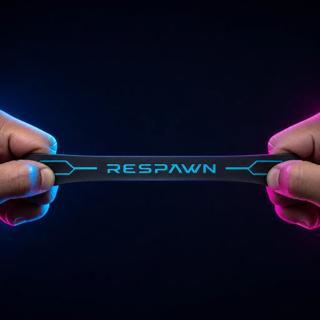 Hands stretching flexible esports gaming silicone wristband without tearing