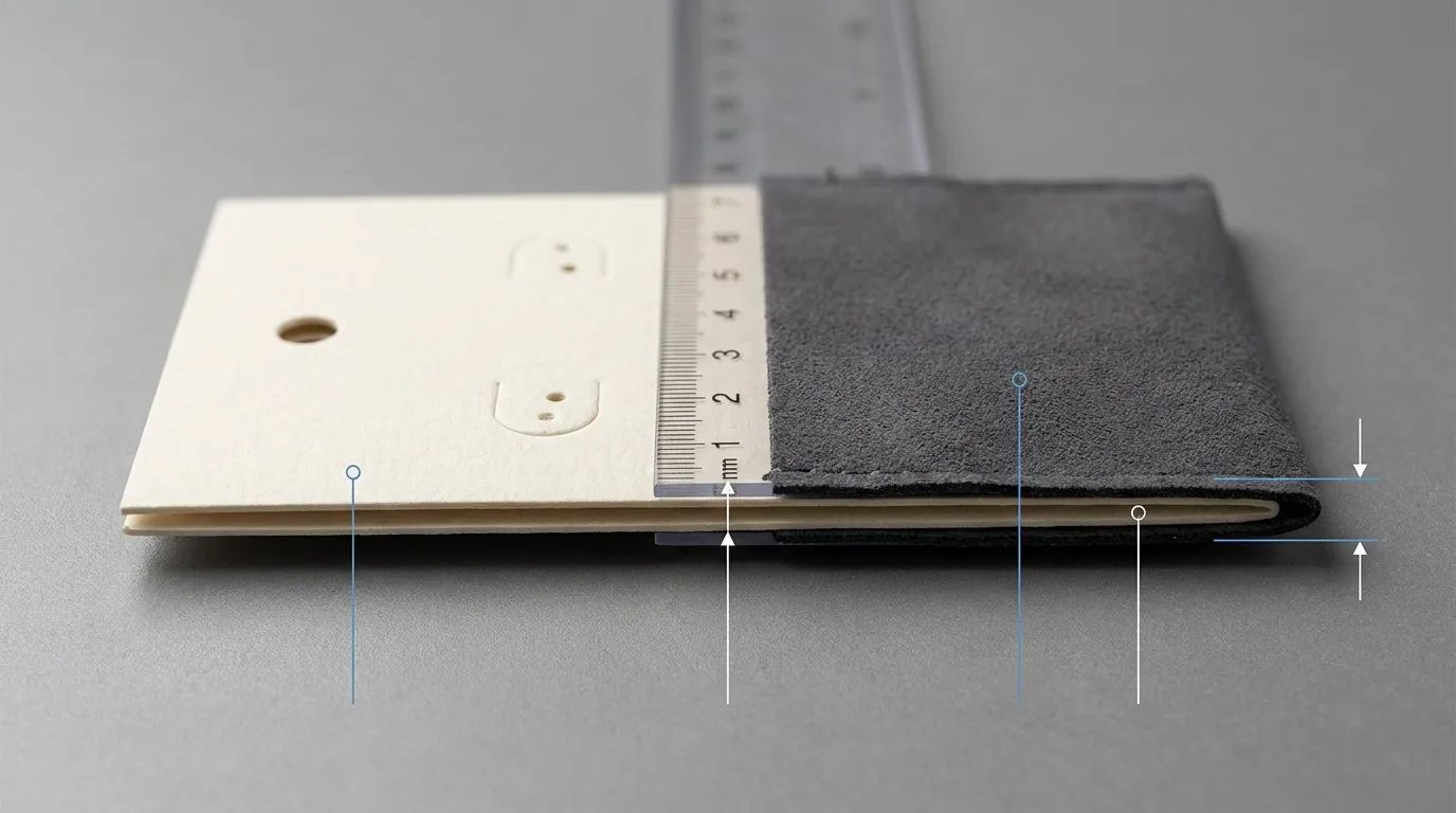 Macro technical view of a slim Pouch-on-Card packaging system for small brands.