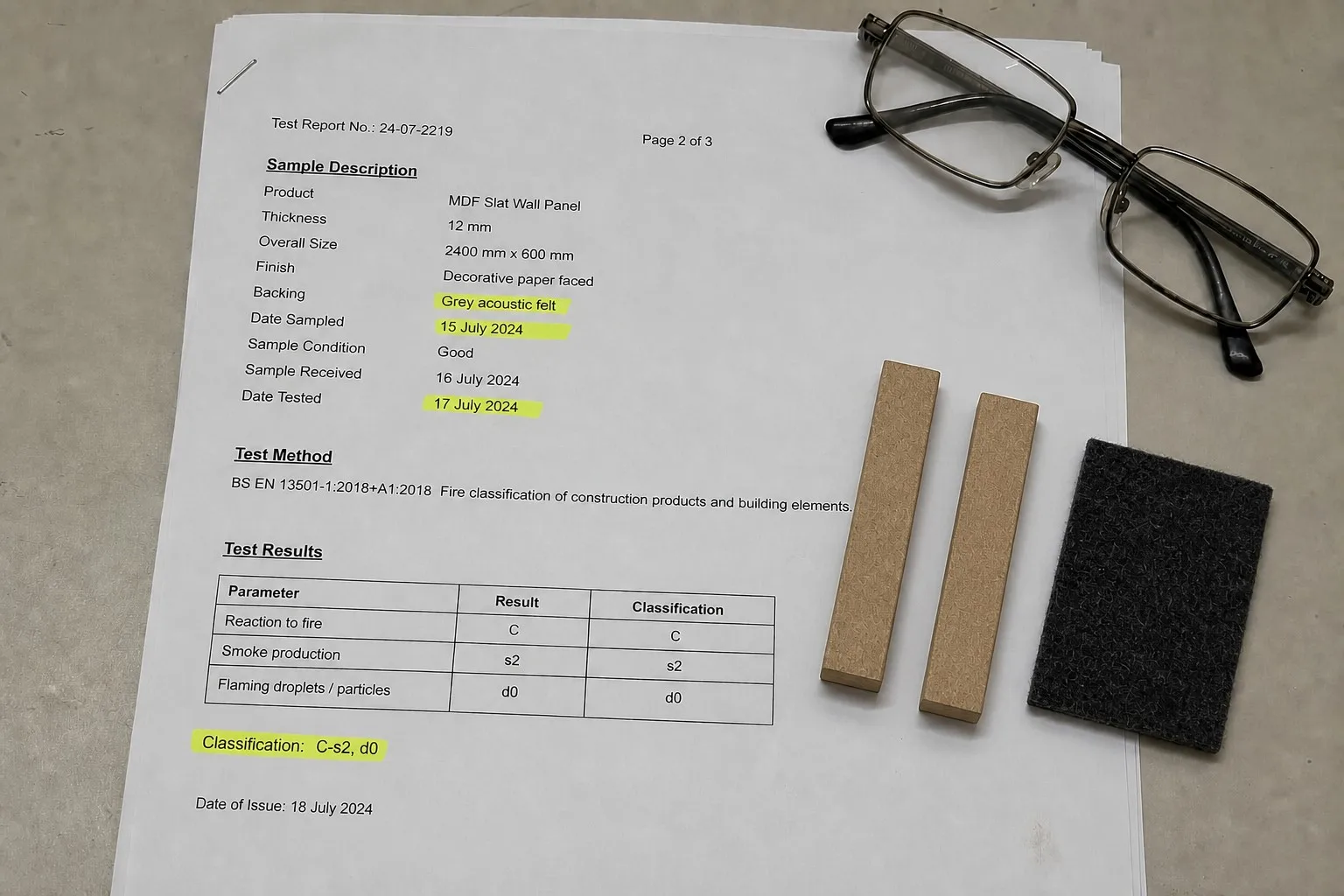 SGS reports used to support acoustic panel certifications