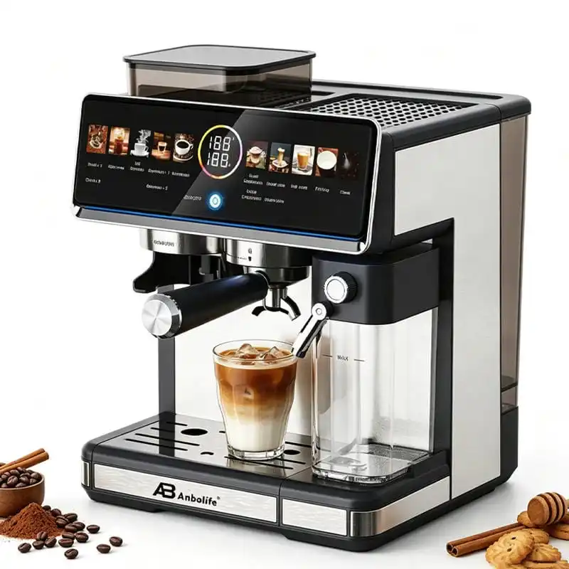 Anbolife BC5705 bean-to-cup espresso machine with colour display and milk frother