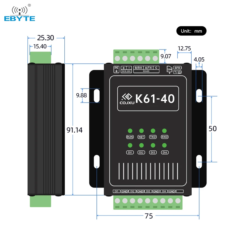 

Ebyte OEM ODM K61-DL20 4000m support modbus 4 channels of acquisition and output Industrial Data Transmission Module