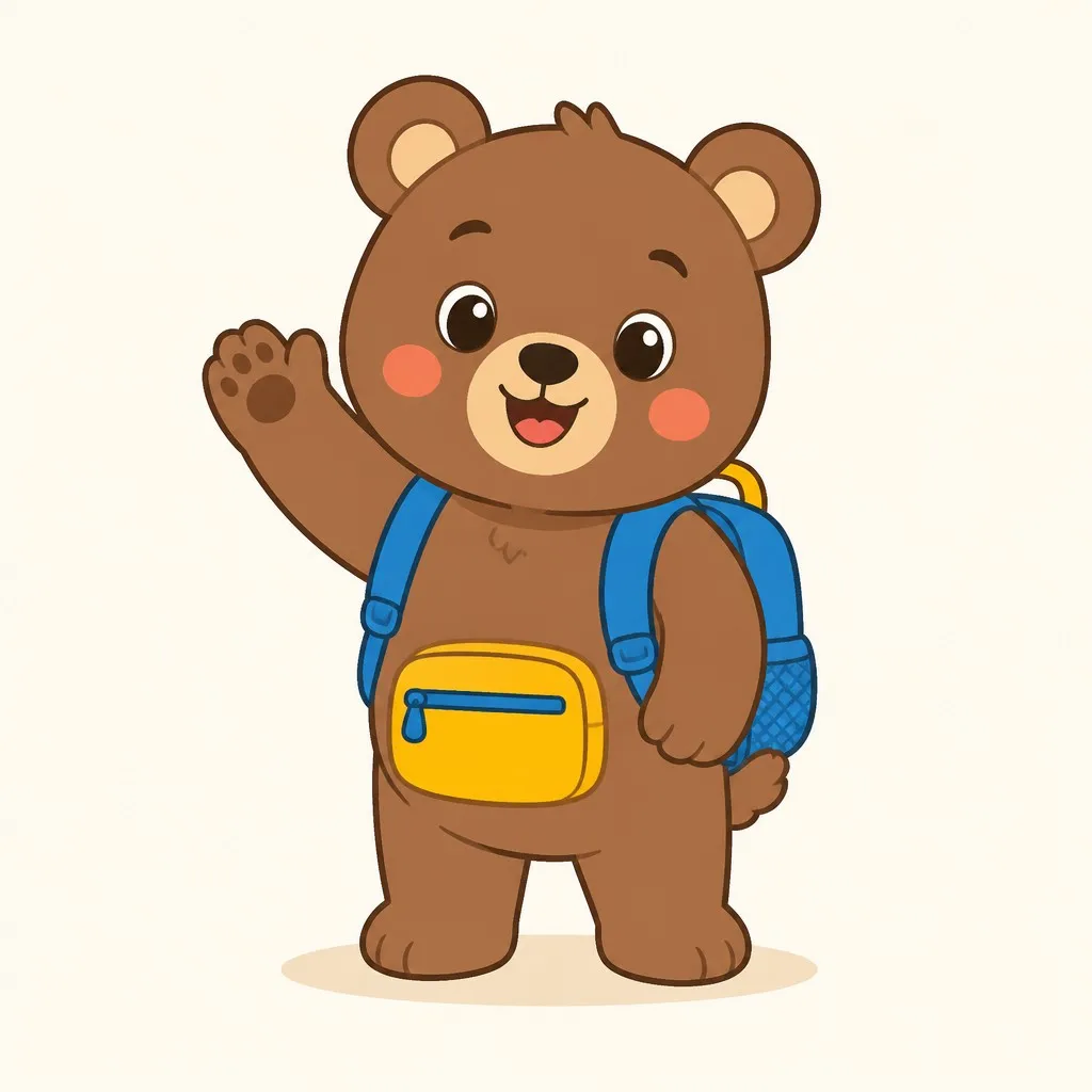 Cute sport bear mascot illustration with a small kids backpack