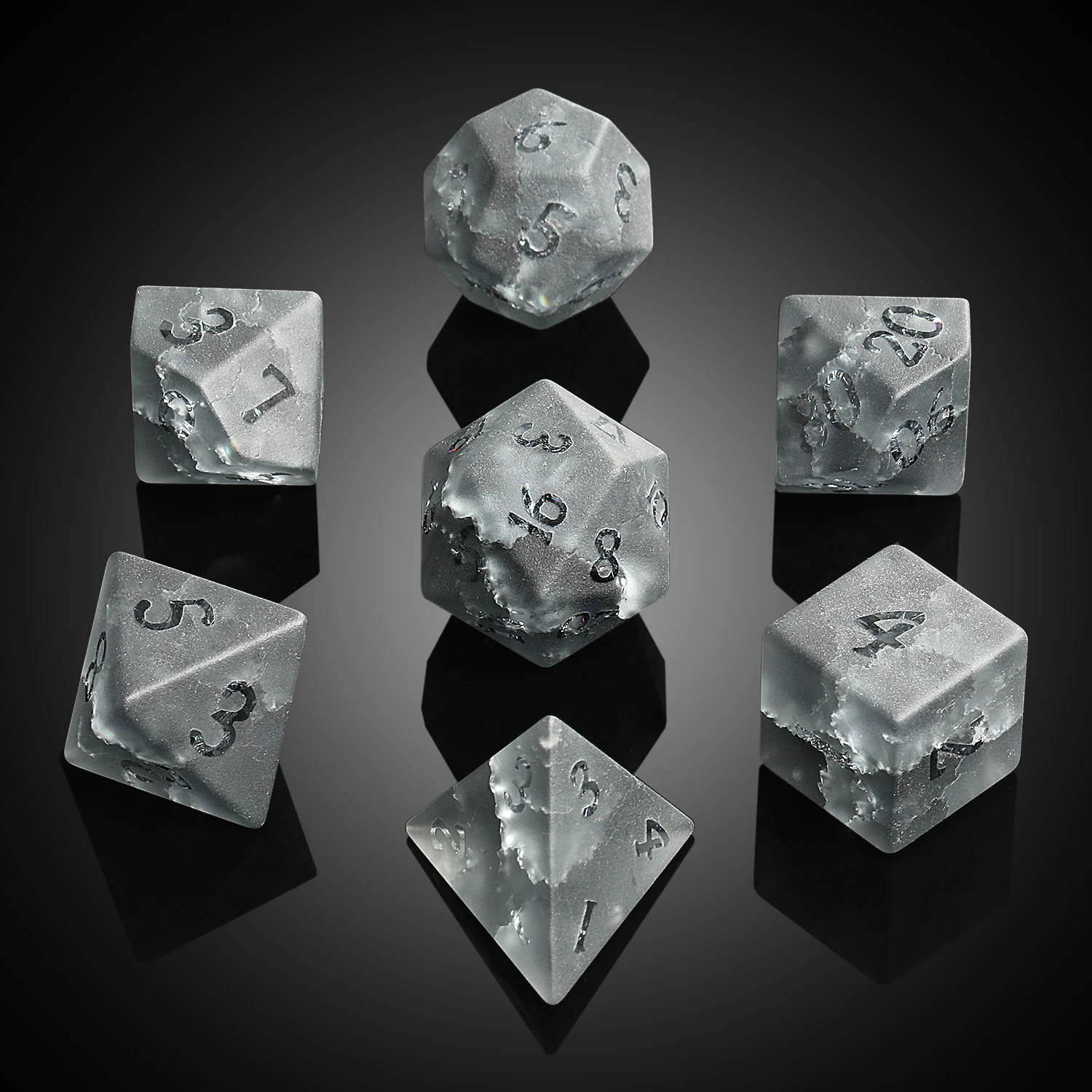

Wholesale Custom DND Dice Cracked Glass Dice Set Polyhedral Stone Dice for game Black Fissure frosted glass