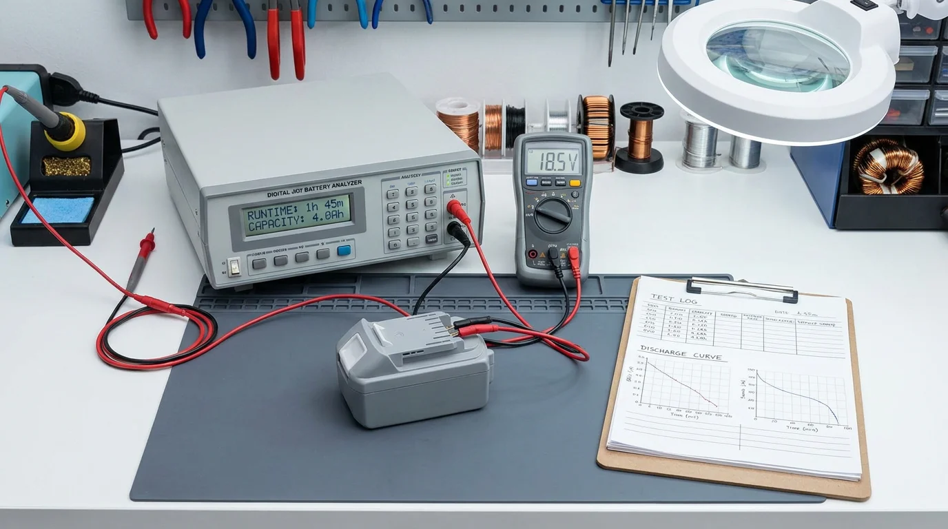 Battery bench test with analyzer and multimeter