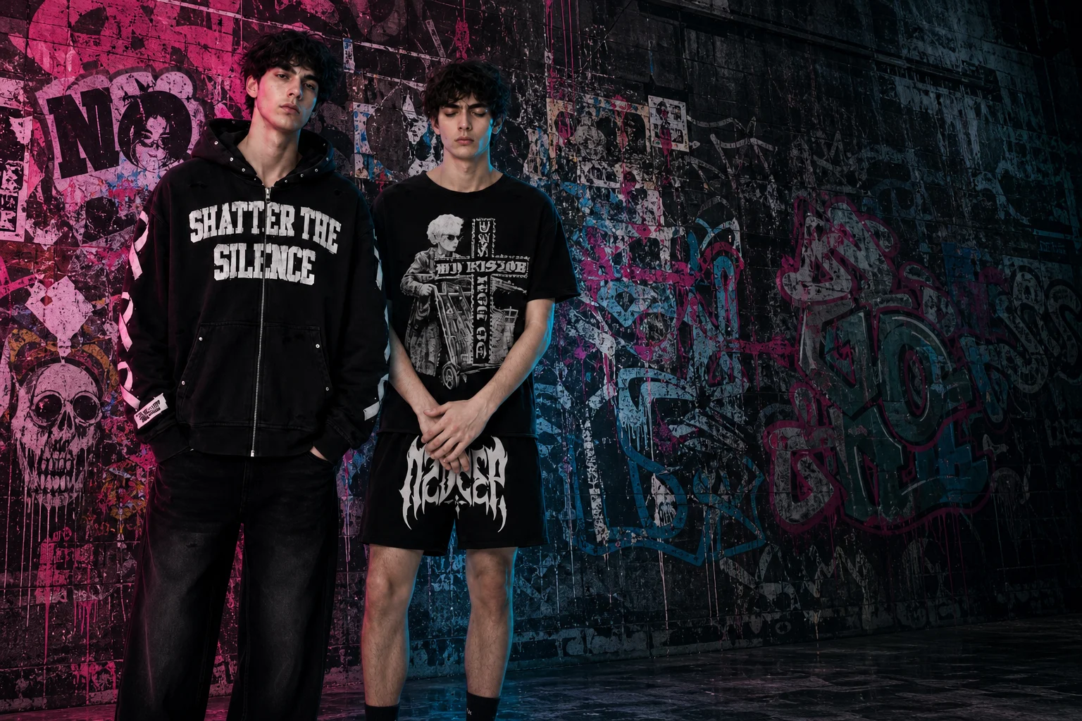 AIXUE Urban Graffiti Streetwear Lookbook Models