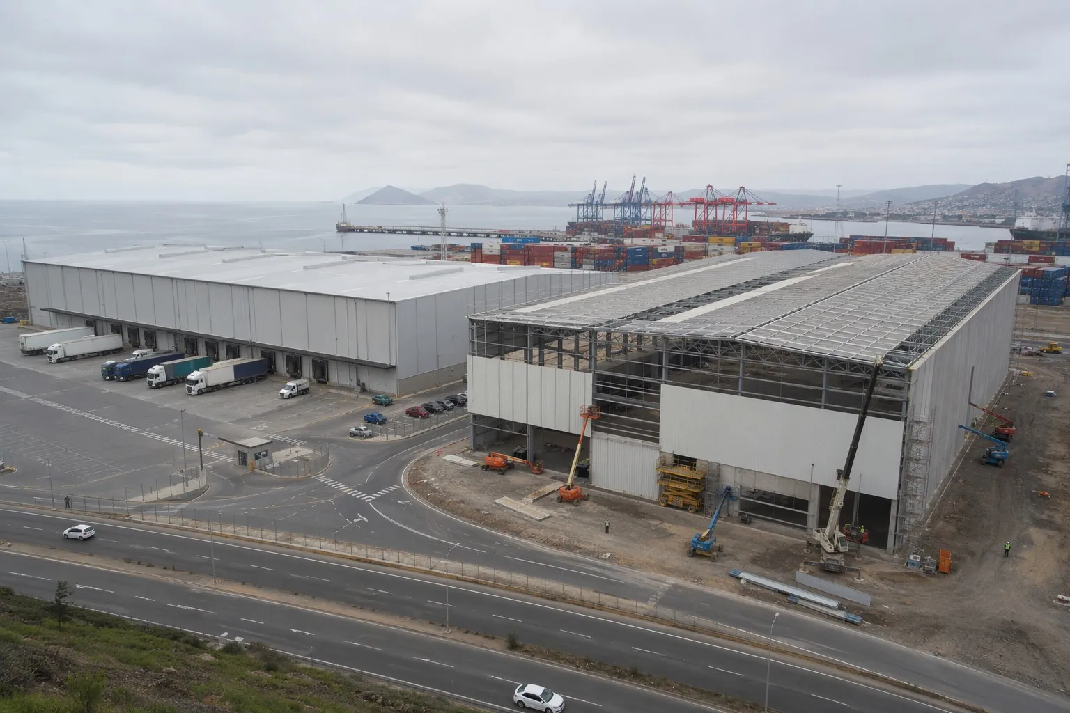 Chile project - two-phase prefab steel industrial complex at port logistics site, 218 tonnes Q355B steel