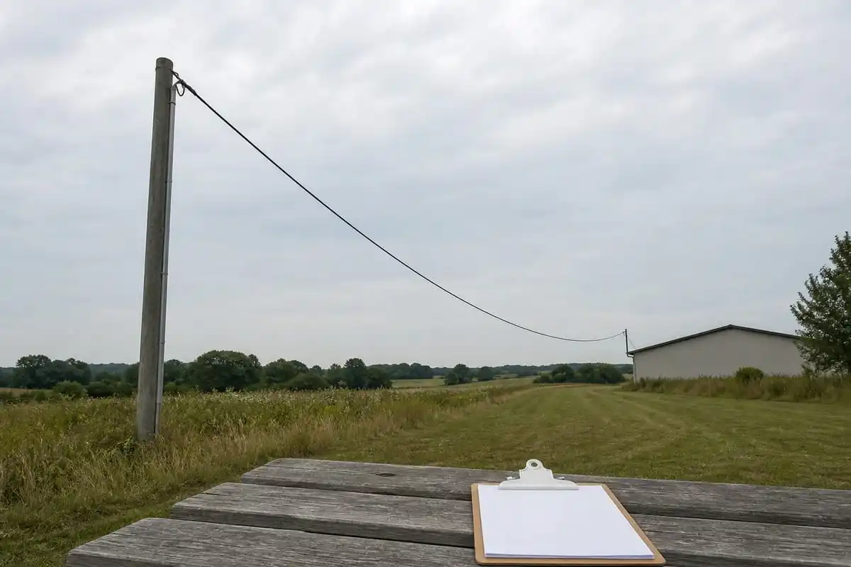 Illustrative overhead service route and support survey with a field clipboard