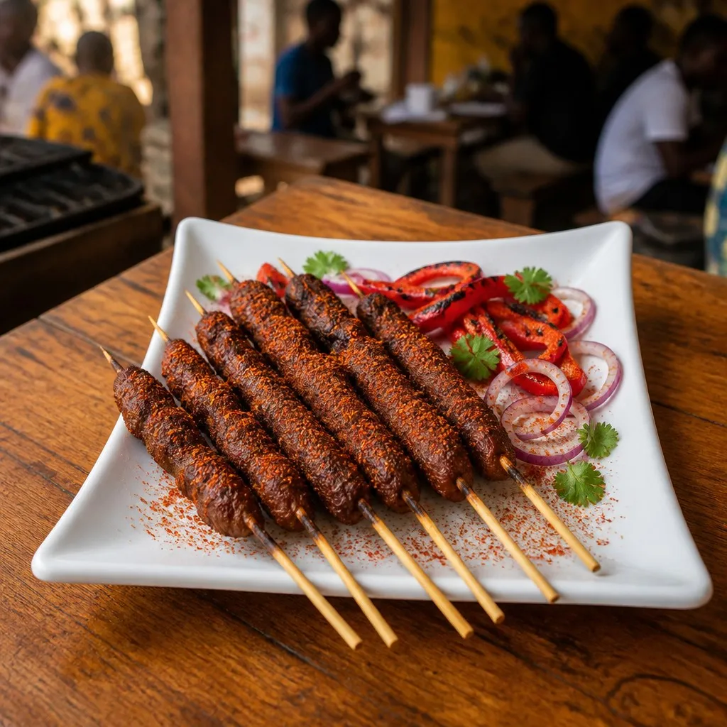 Scene Suya beef skewers