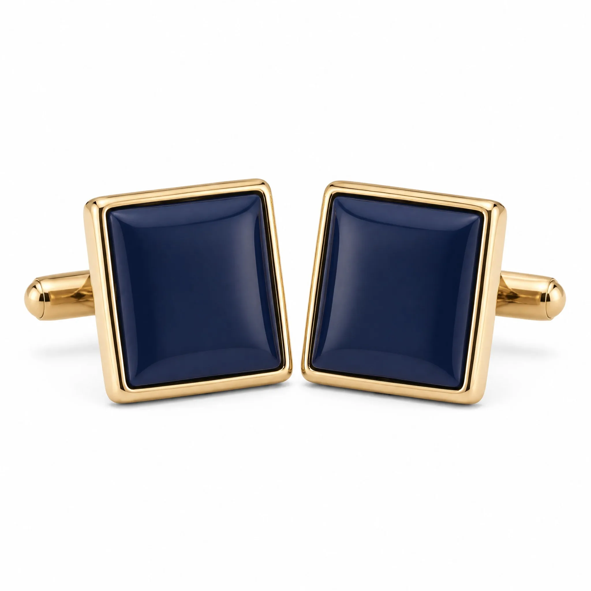Navy blue enamel cufflinks 45 degree angle view