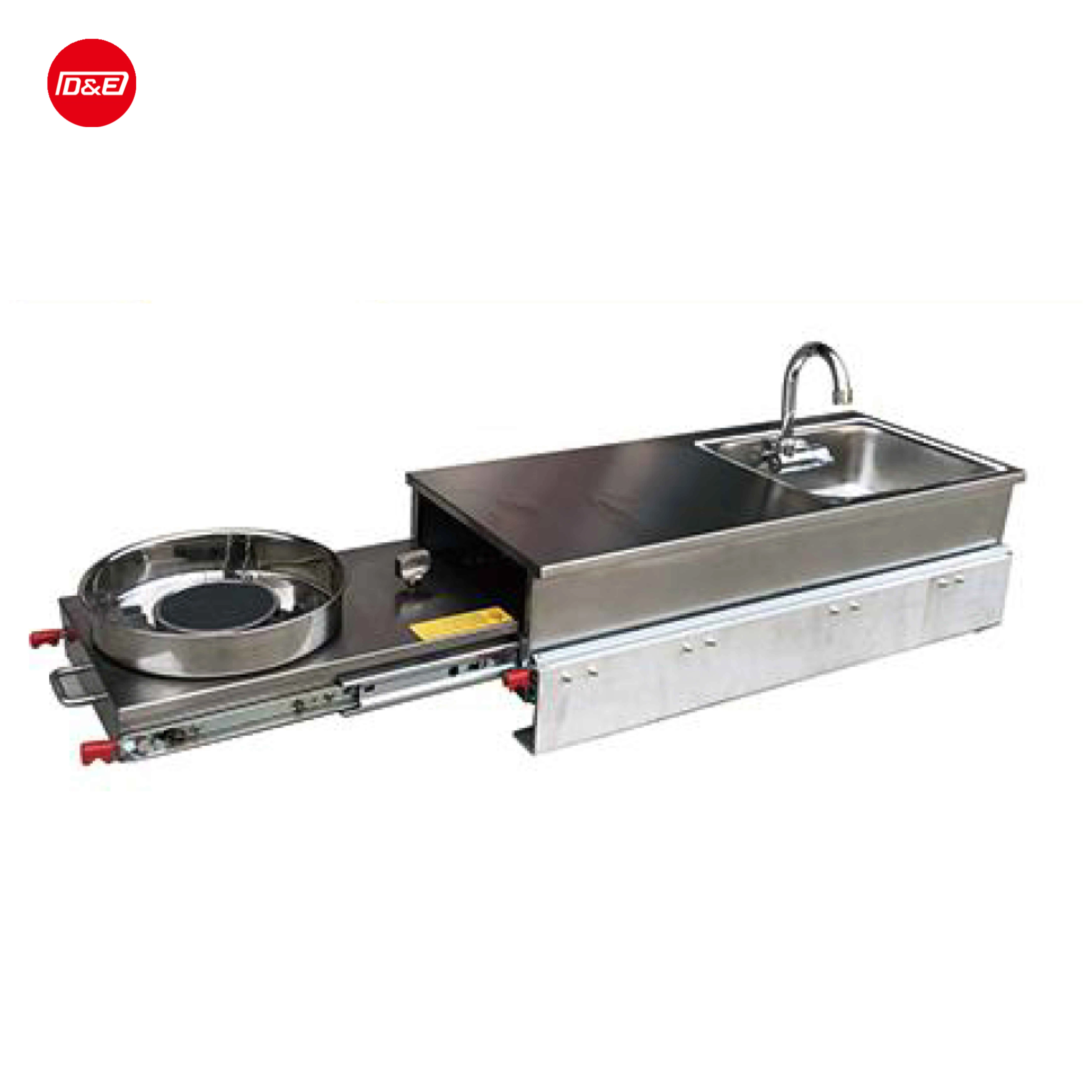 

RV Caravan Integrated Gas stove with sink faucet stainless steel C005 Trailer kitchen outdoor camping travel, Silver