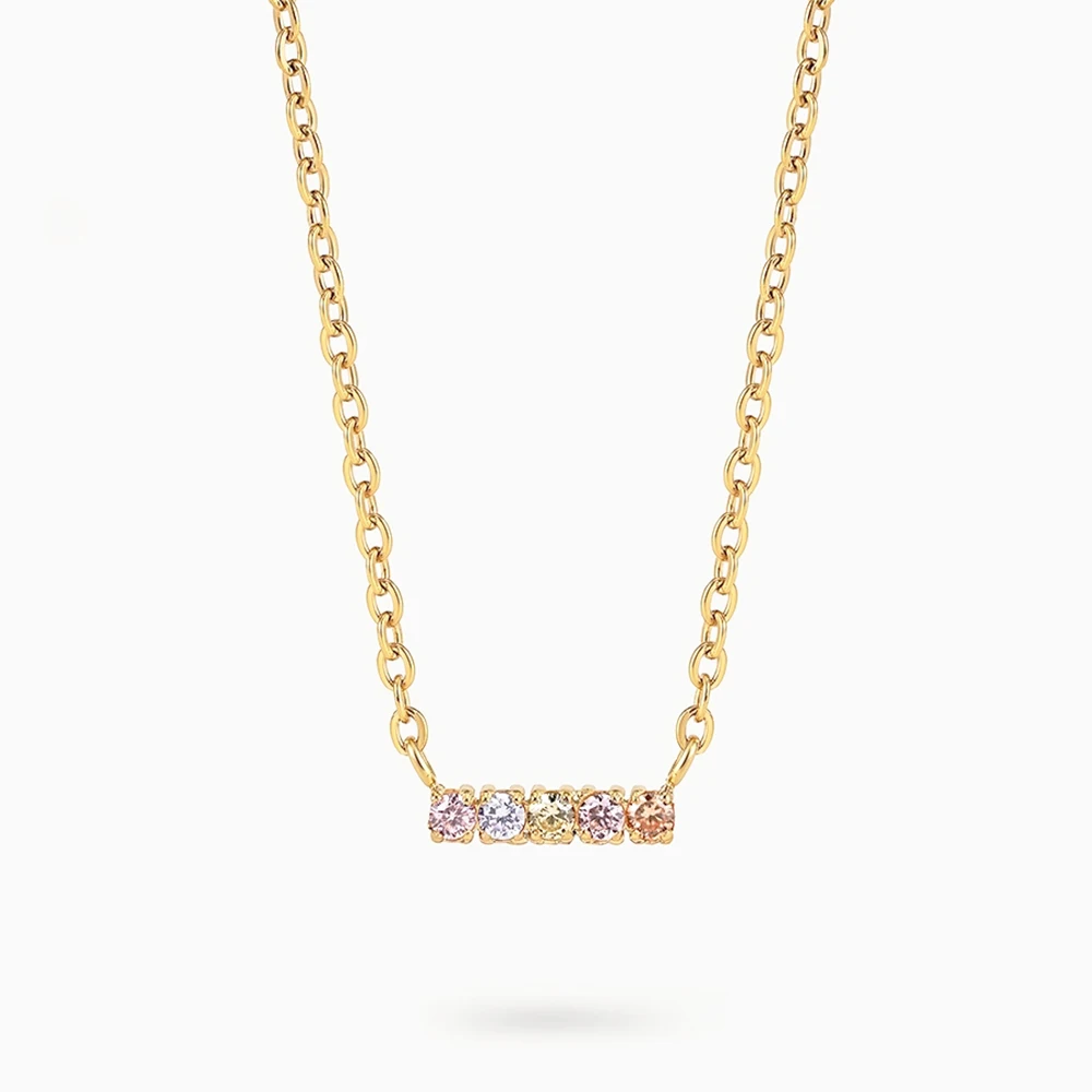 

CANNER Gold Plating Rectangle Bar Pendant Necklace S925 Sterling Silver Colorful Diamond Zircon Stones Square Necklace Jewelry